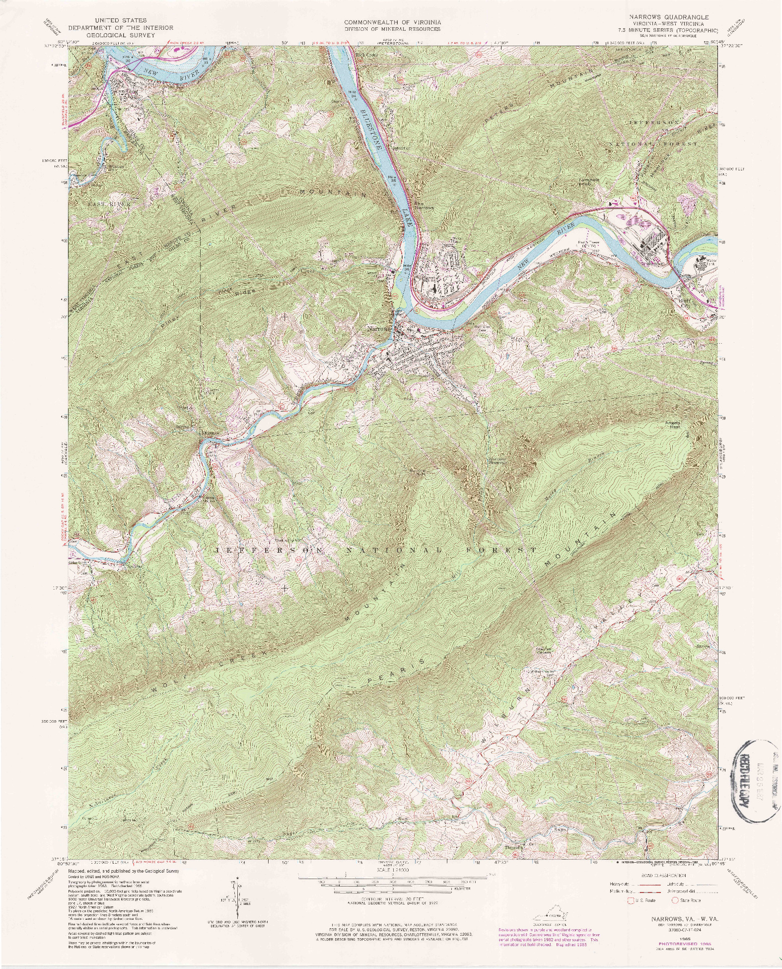 USGS 1:24000-SCALE QUADRANGLE FOR NARROWS, VA 1965