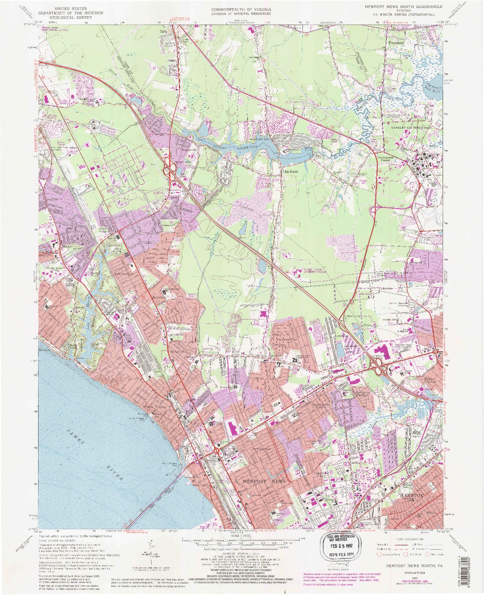 USGS 1:24000-SCALE QUADRANGLE FOR NEWPORT NEWS NORTH, VA 1965