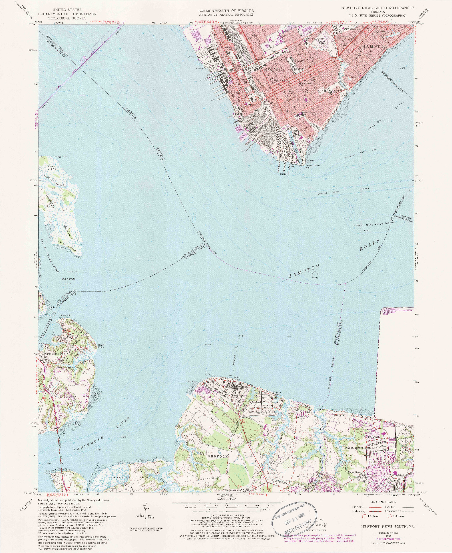 USGS 1:24000-SCALE QUADRANGLE FOR NEWPORT NEWS SOUTH, VA 1964