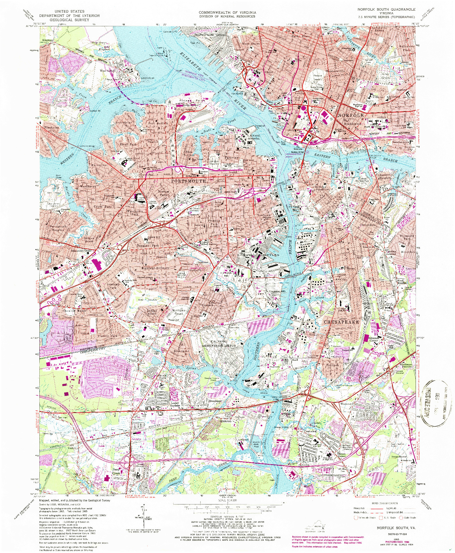 USGS 1:24000-SCALE QUADRANGLE FOR NORFOLK SOUTH, VA 1965