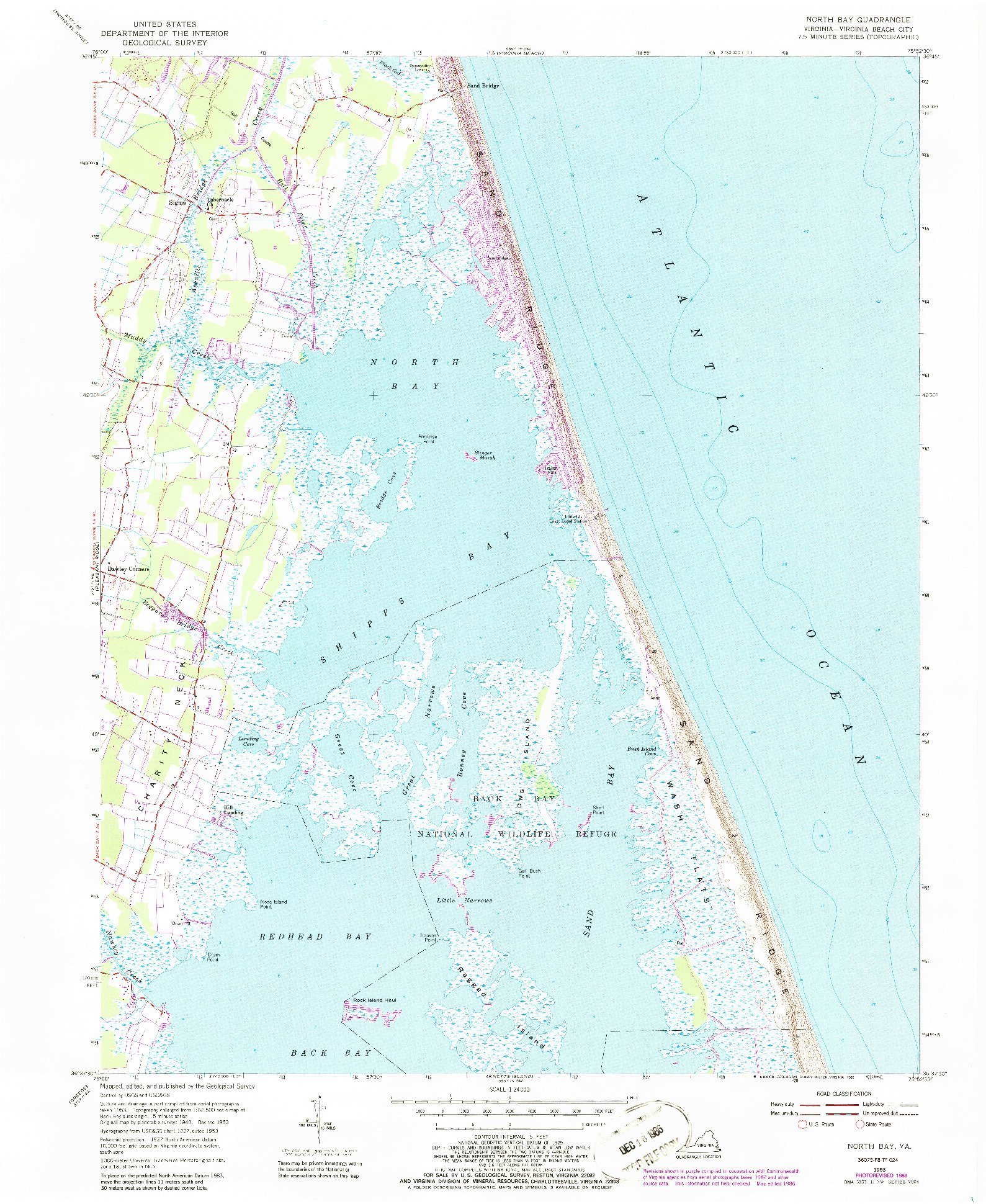 USGS 1:24000-SCALE QUADRANGLE FOR NORTH BAY, VA 1953