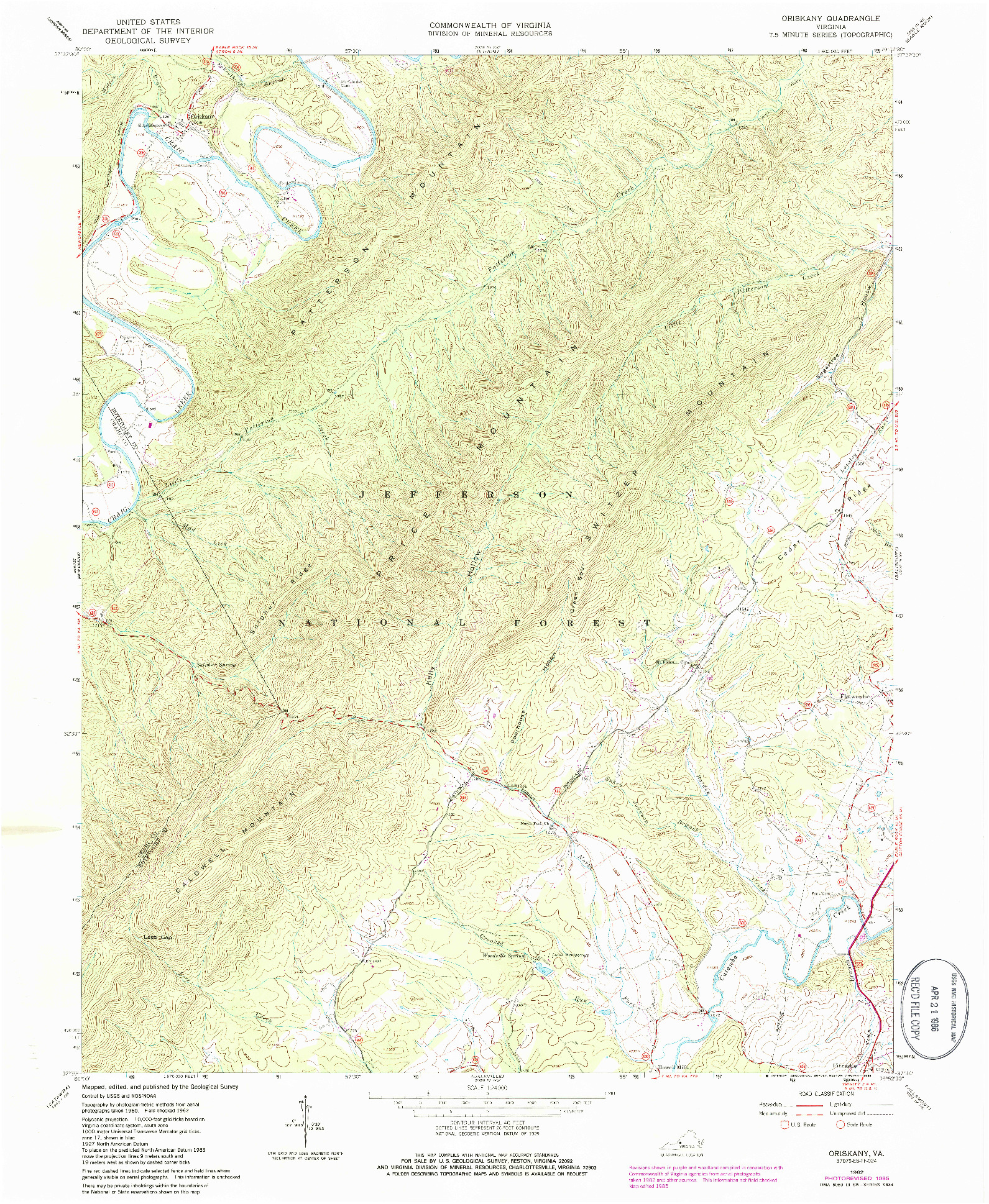 USGS 1:24000-SCALE QUADRANGLE FOR ORISKANY, VA 1962