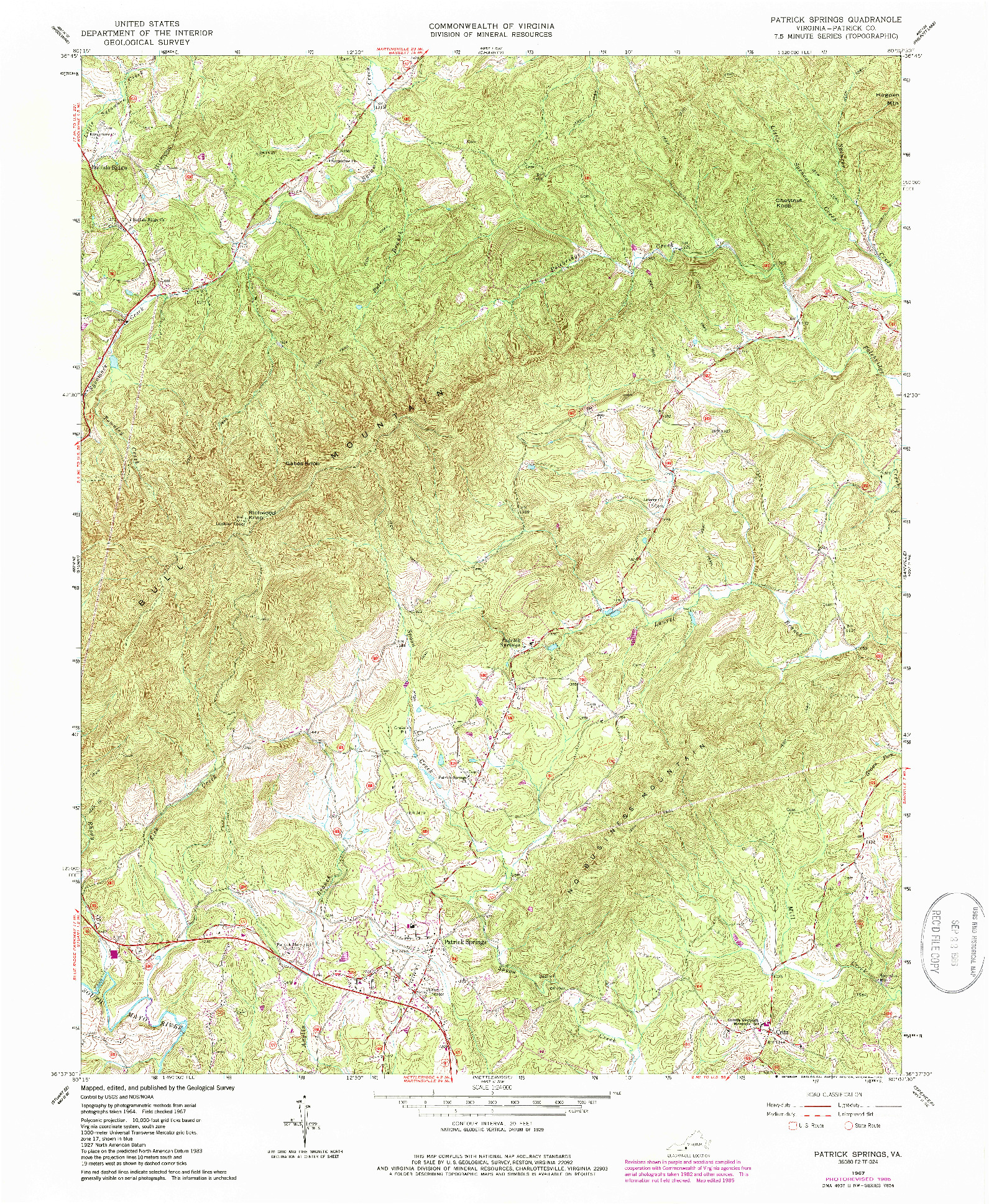 USGS 1:24000-SCALE QUADRANGLE FOR PATRICK SPRINGS, VA 1967