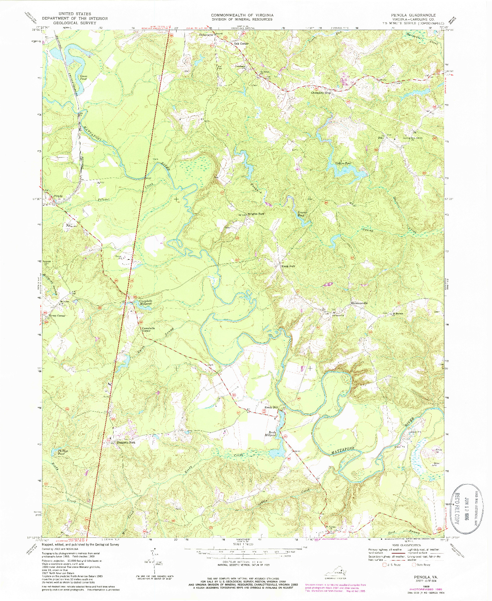 USGS 1:24000-SCALE QUADRANGLE FOR PENOLA, VA 1969