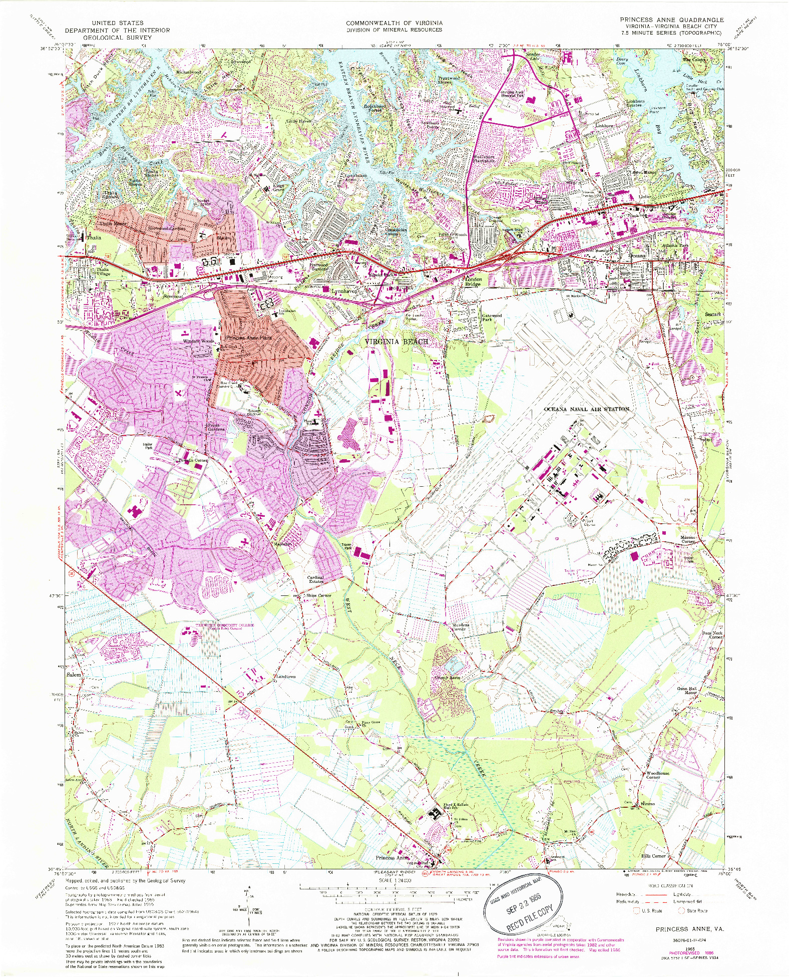 USGS 1:24000-SCALE QUADRANGLE FOR PRINCESS ANNE, VA 1965