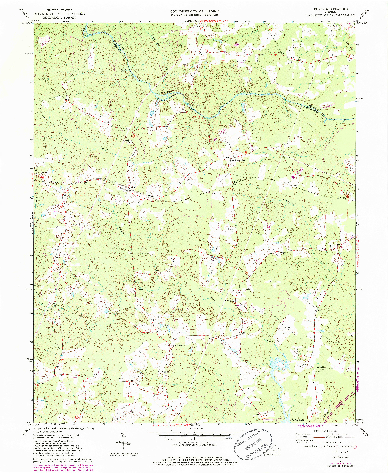 USGS 1:24000-SCALE QUADRANGLE FOR PURDY, VA 1963