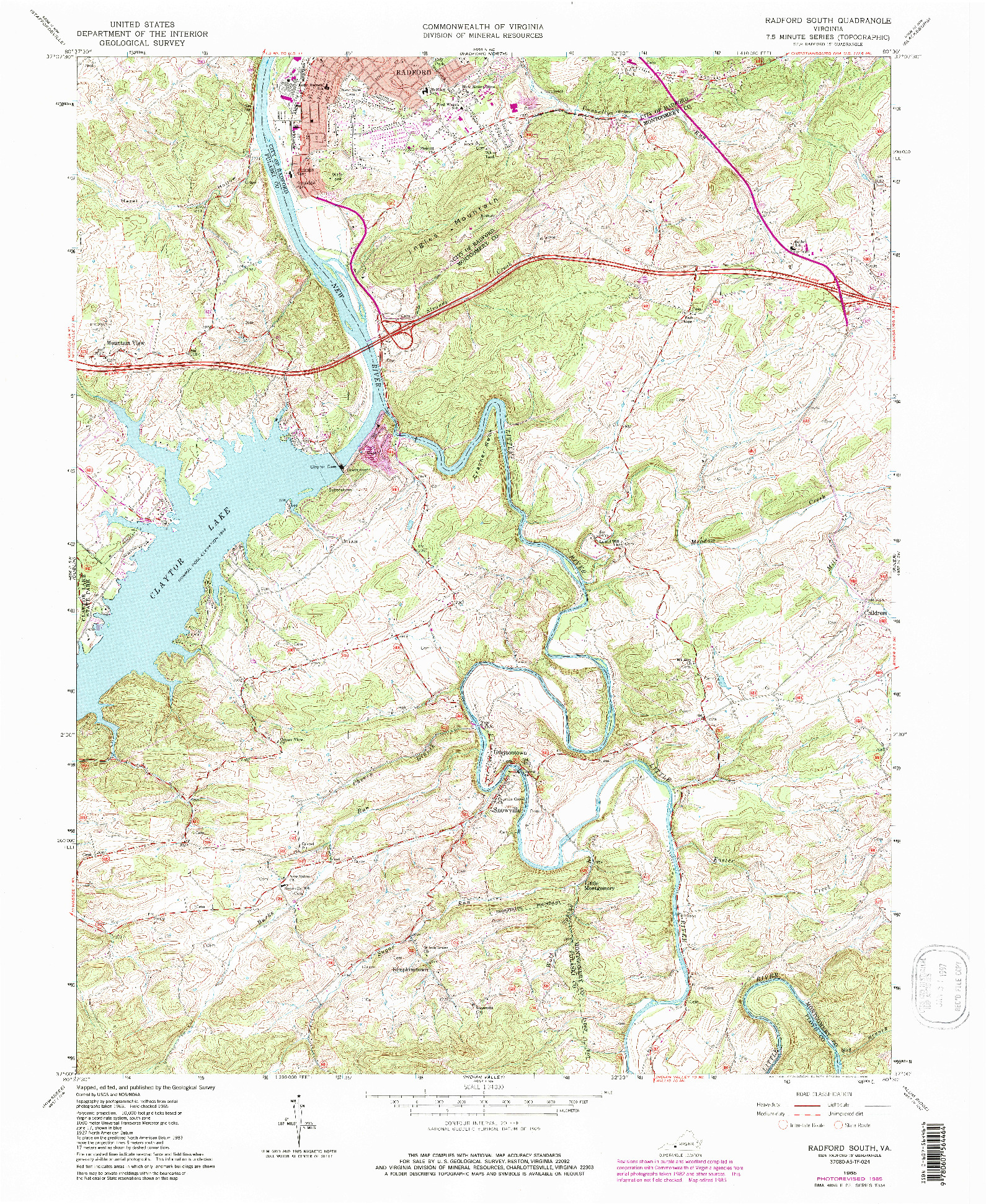 USGS 1:24000-SCALE QUADRANGLE FOR RADFORD SOUTH, VA 1965