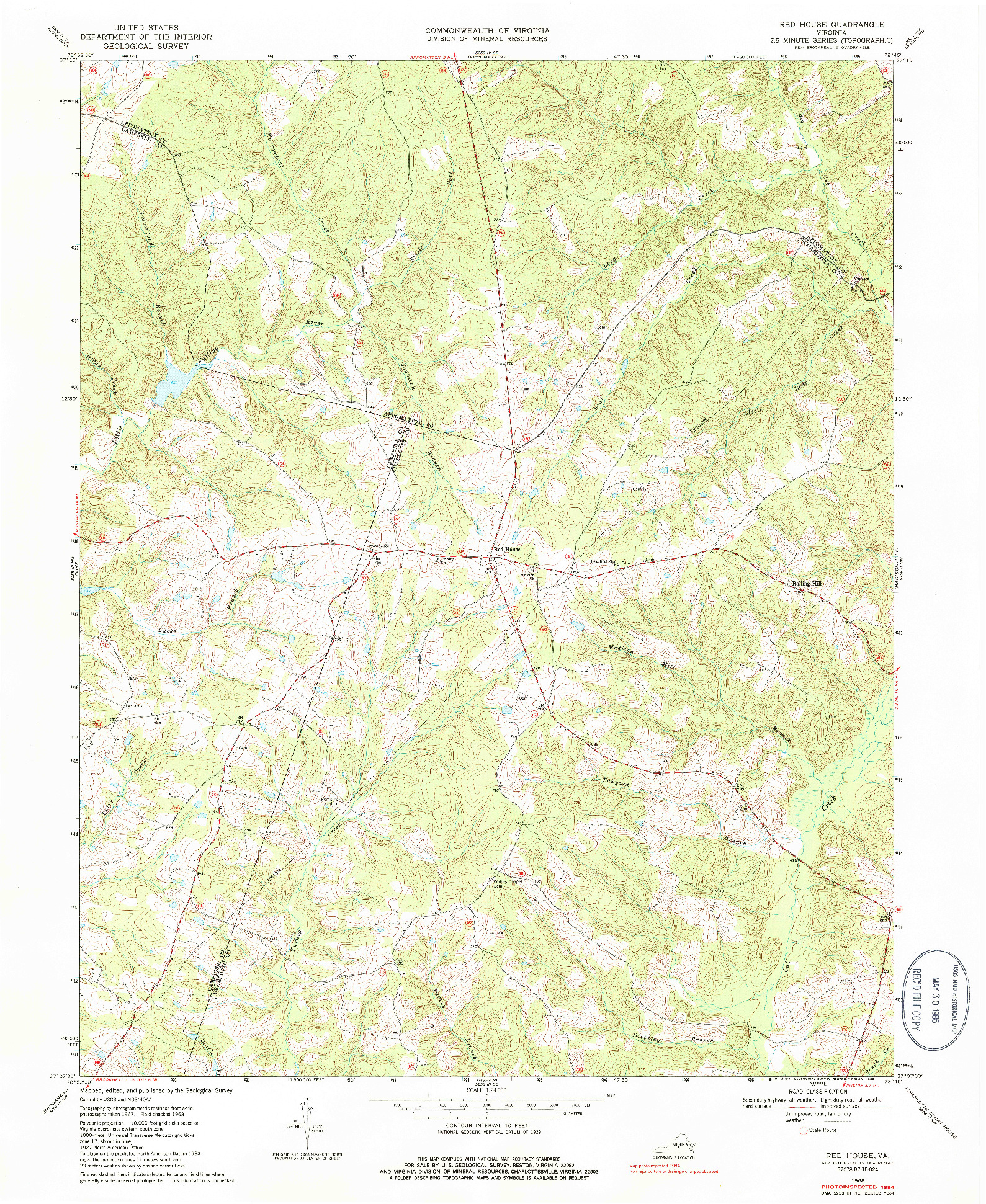 USGS 1:24000-SCALE QUADRANGLE FOR RED HOUSE, VA 1968