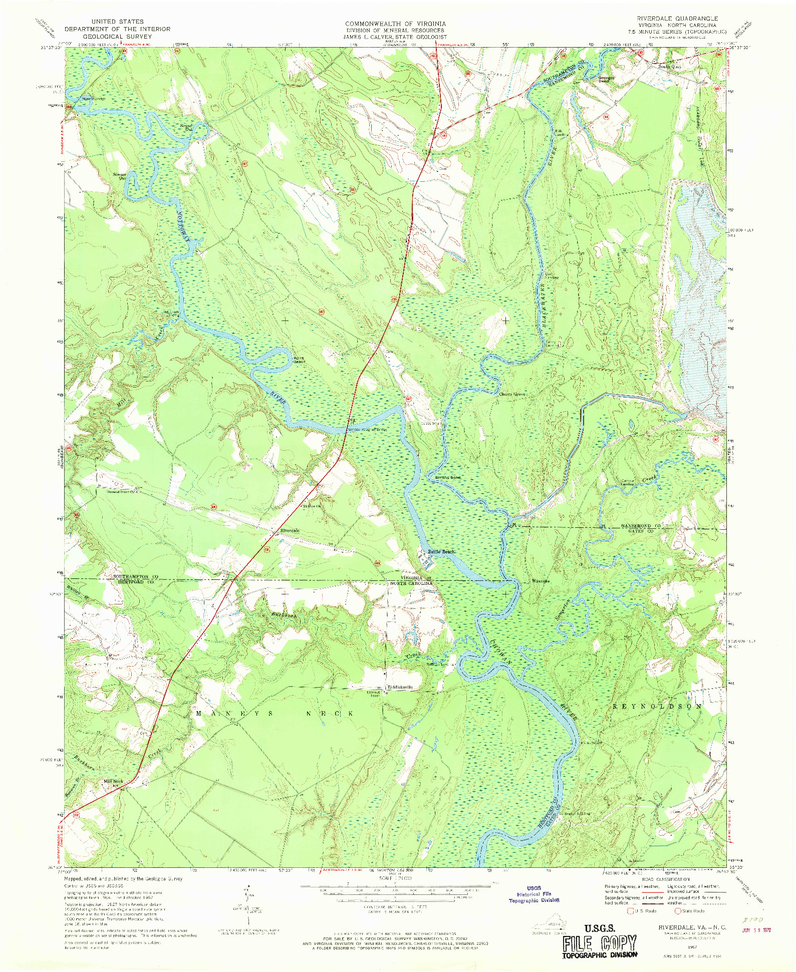 USGS 1:24000-SCALE QUADRANGLE FOR RIVERDALE, VA 1967