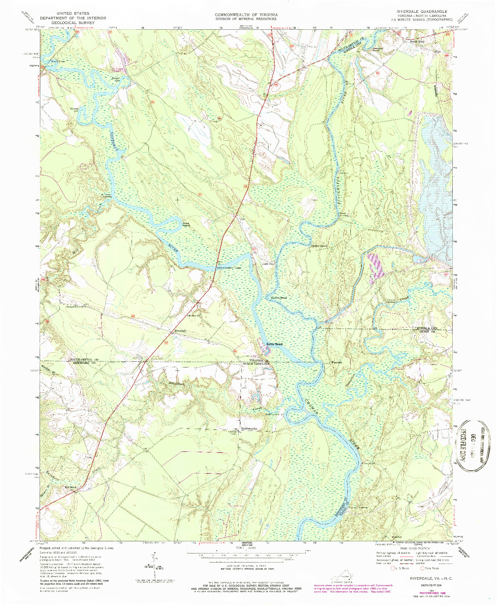 USGS 1:24000-SCALE QUADRANGLE FOR RIVERDALE, VA 1967
