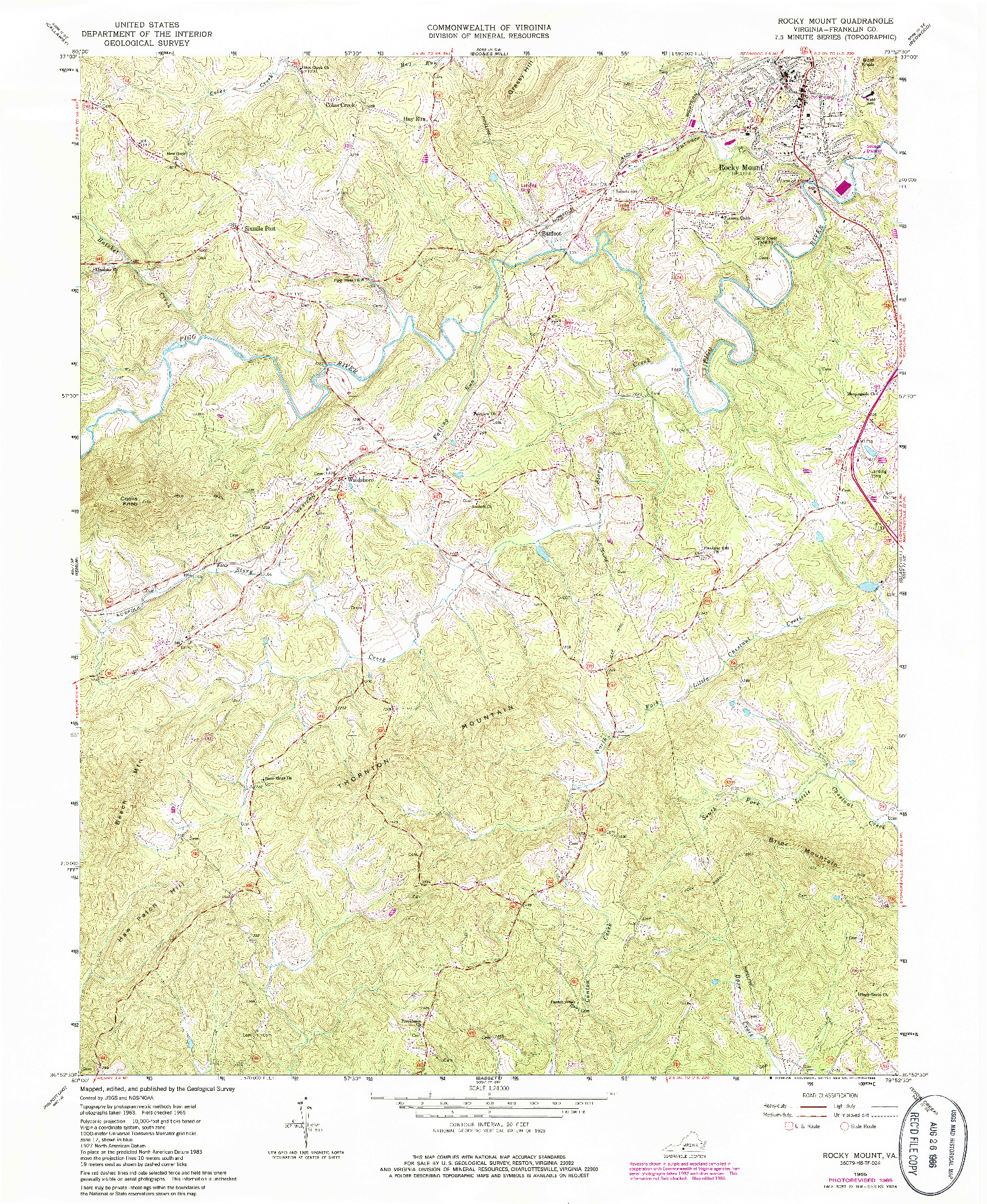 USGS 1:24000-SCALE QUADRANGLE FOR ROCKY MOUNT, VA 1965