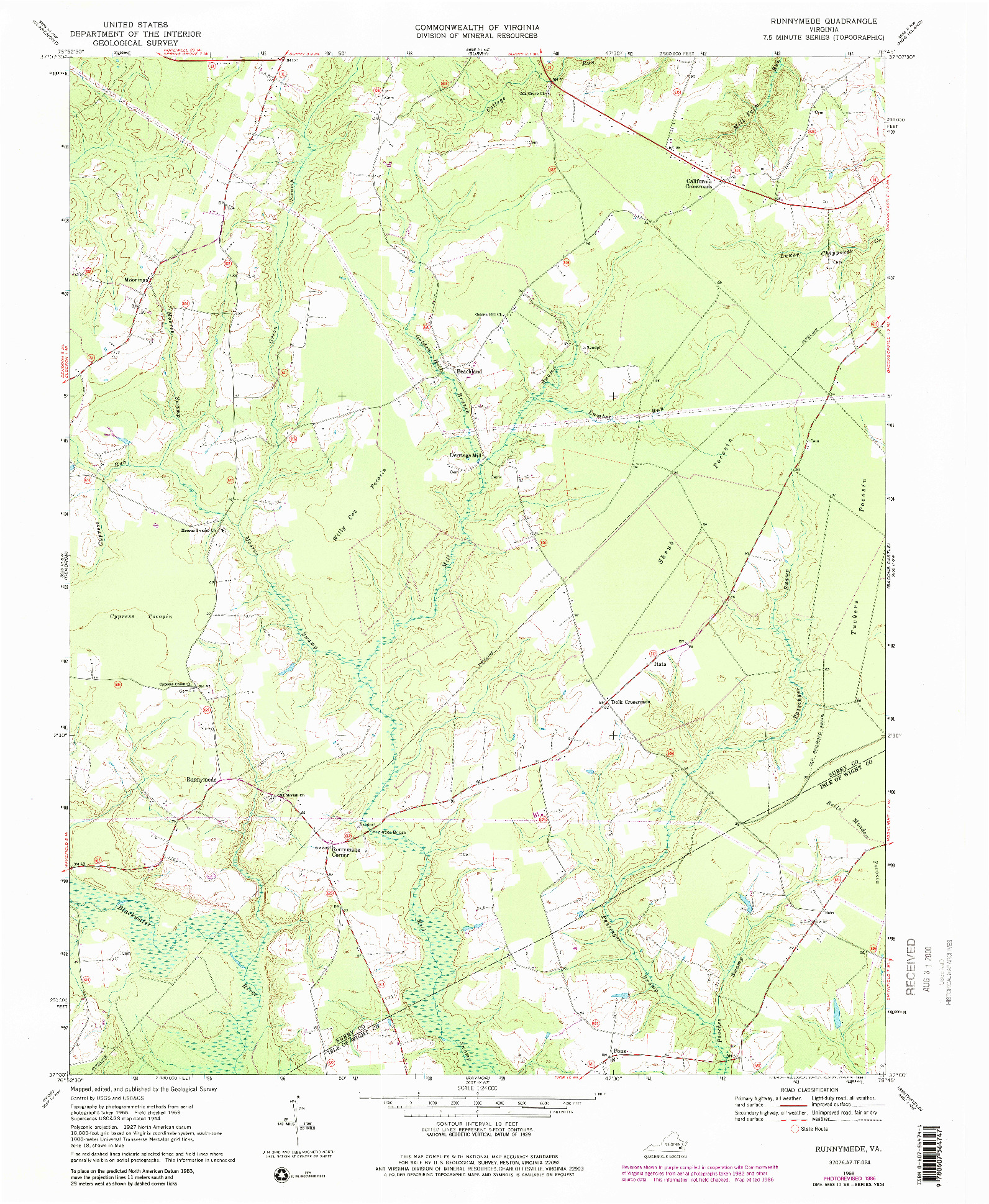 USGS 1:24000-SCALE QUADRANGLE FOR RUNNYMEDE, VA 1968