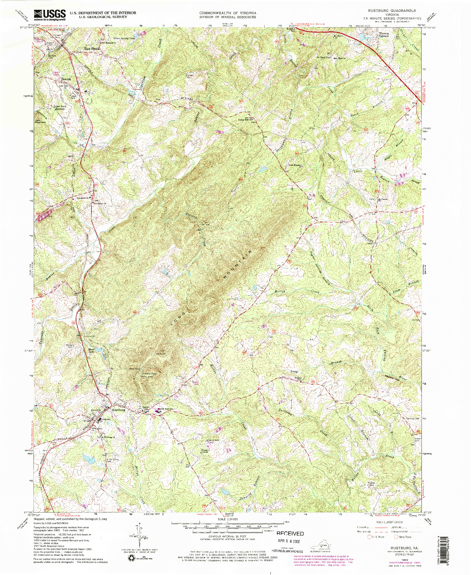 USGS 1:24000-SCALE QUADRANGLE FOR RUSTBURG, VA 1963