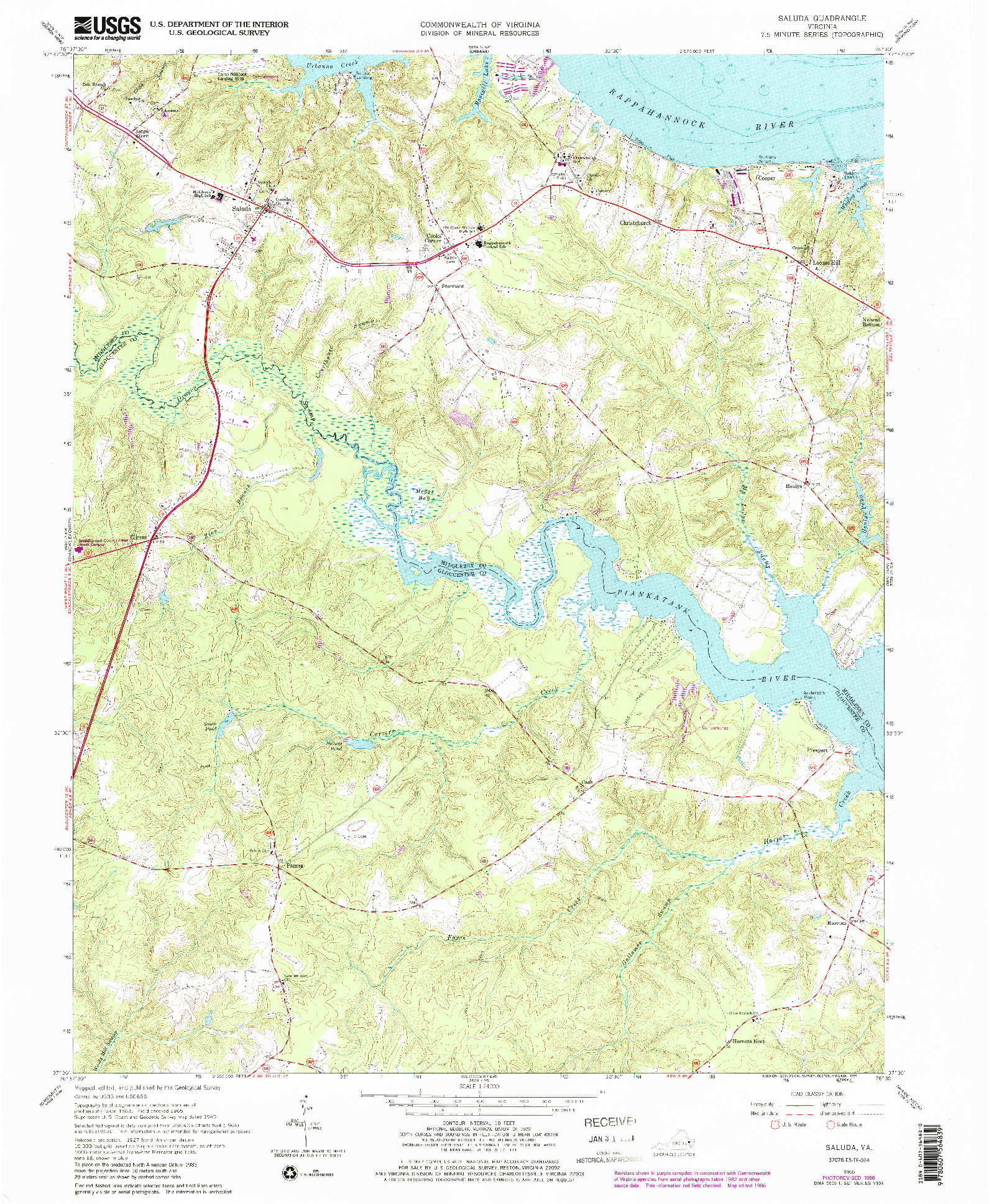 USGS 1:24000-SCALE QUADRANGLE FOR SALUDA, VA 1965