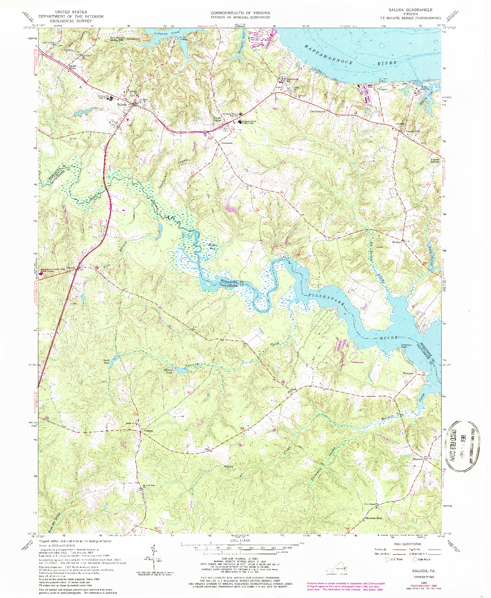 USGS 1:24000-SCALE QUADRANGLE FOR SALUDA, VA 1965