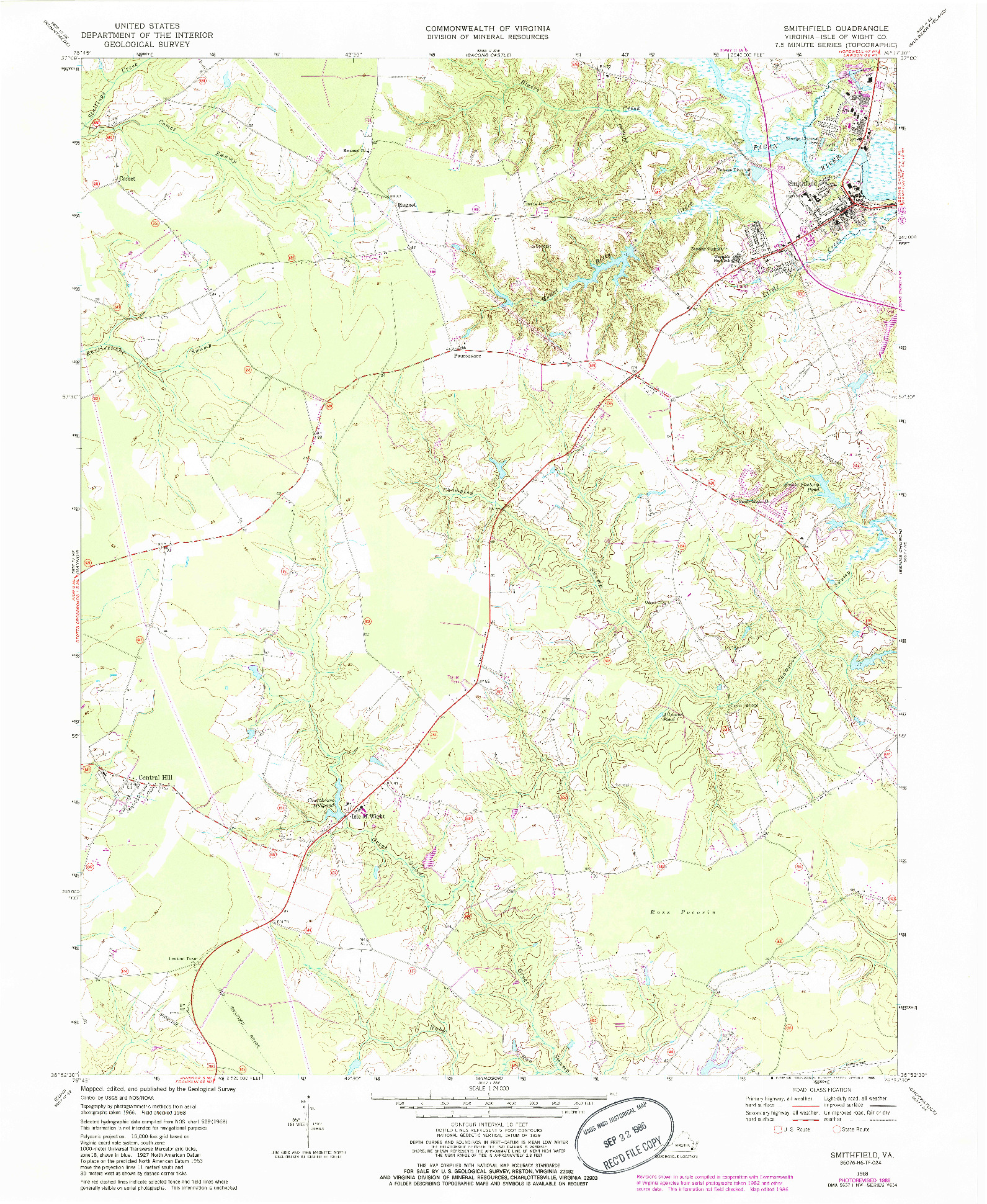 USGS 1:24000-SCALE QUADRANGLE FOR SMITHFIELD, VA 1968