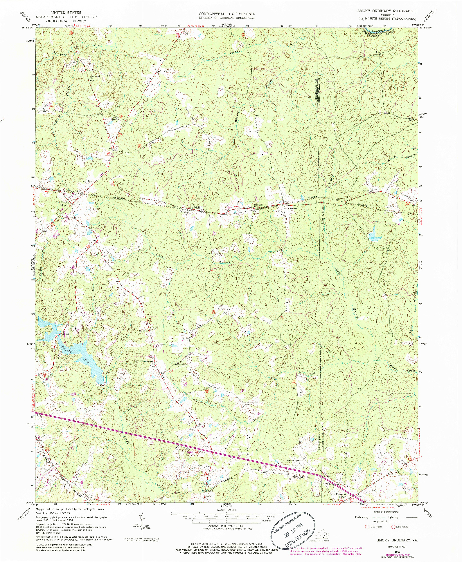 USGS 1:24000-SCALE QUADRANGLE FOR SMOKY ORDINARY, VA 1963