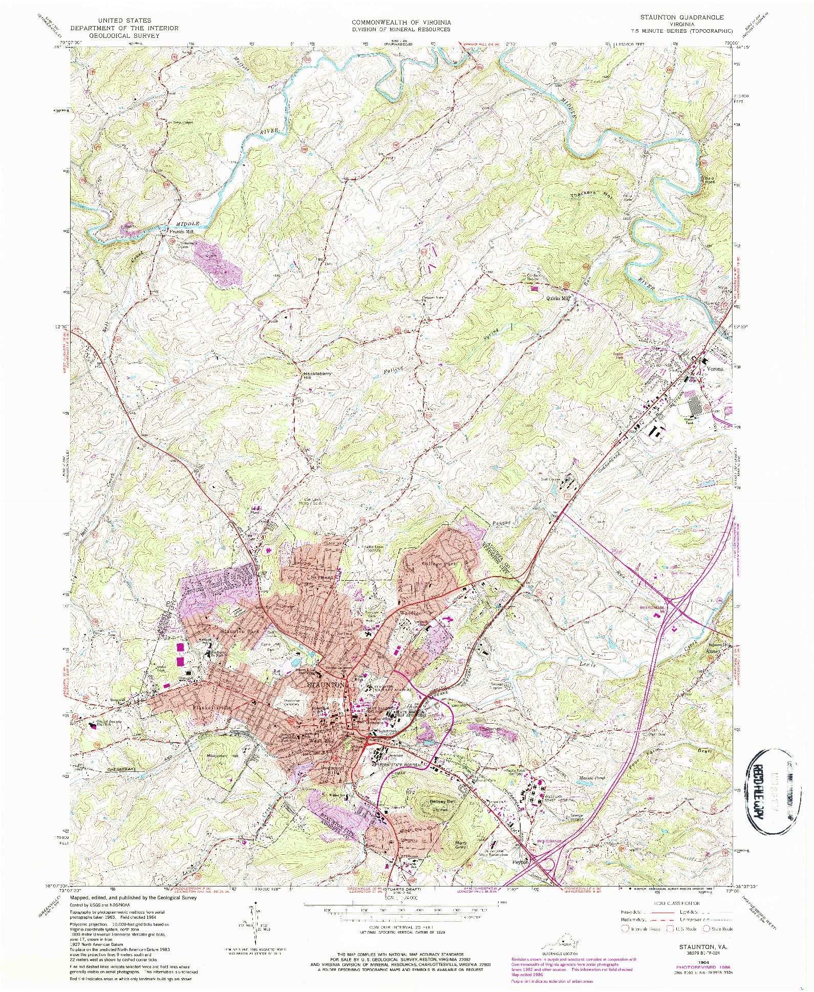 USGS 1:24000-SCALE QUADRANGLE FOR STAUNTON, VA 1964