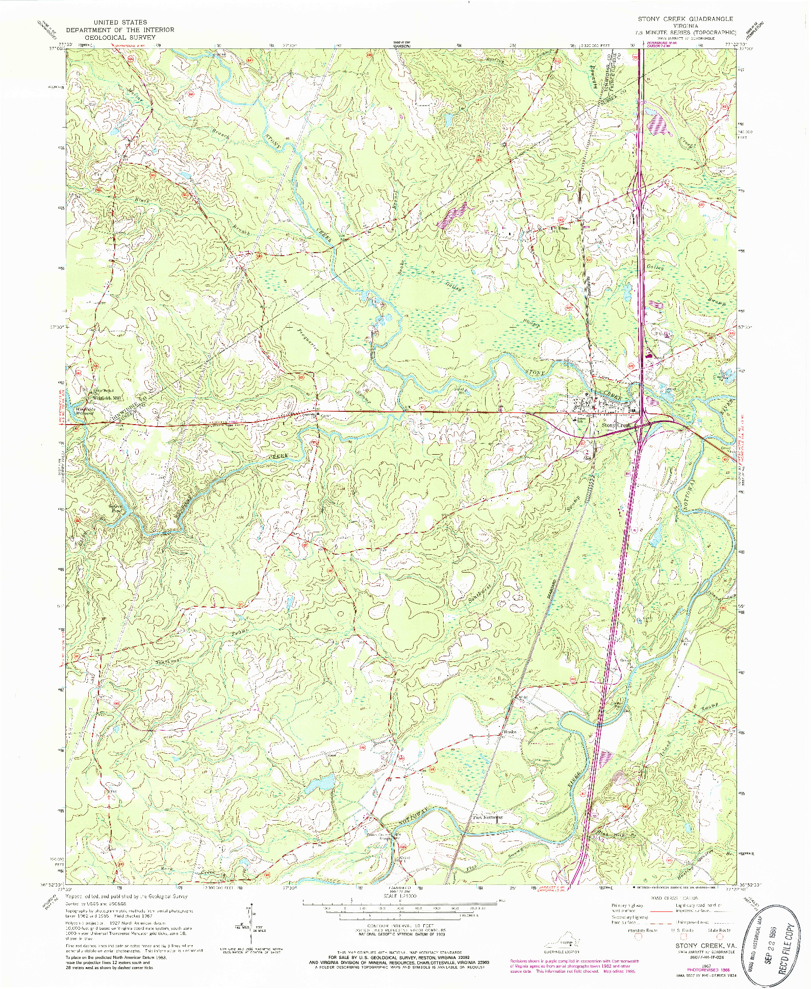 USGS 1:24000-SCALE QUADRANGLE FOR STONY CREEK, VA 1967