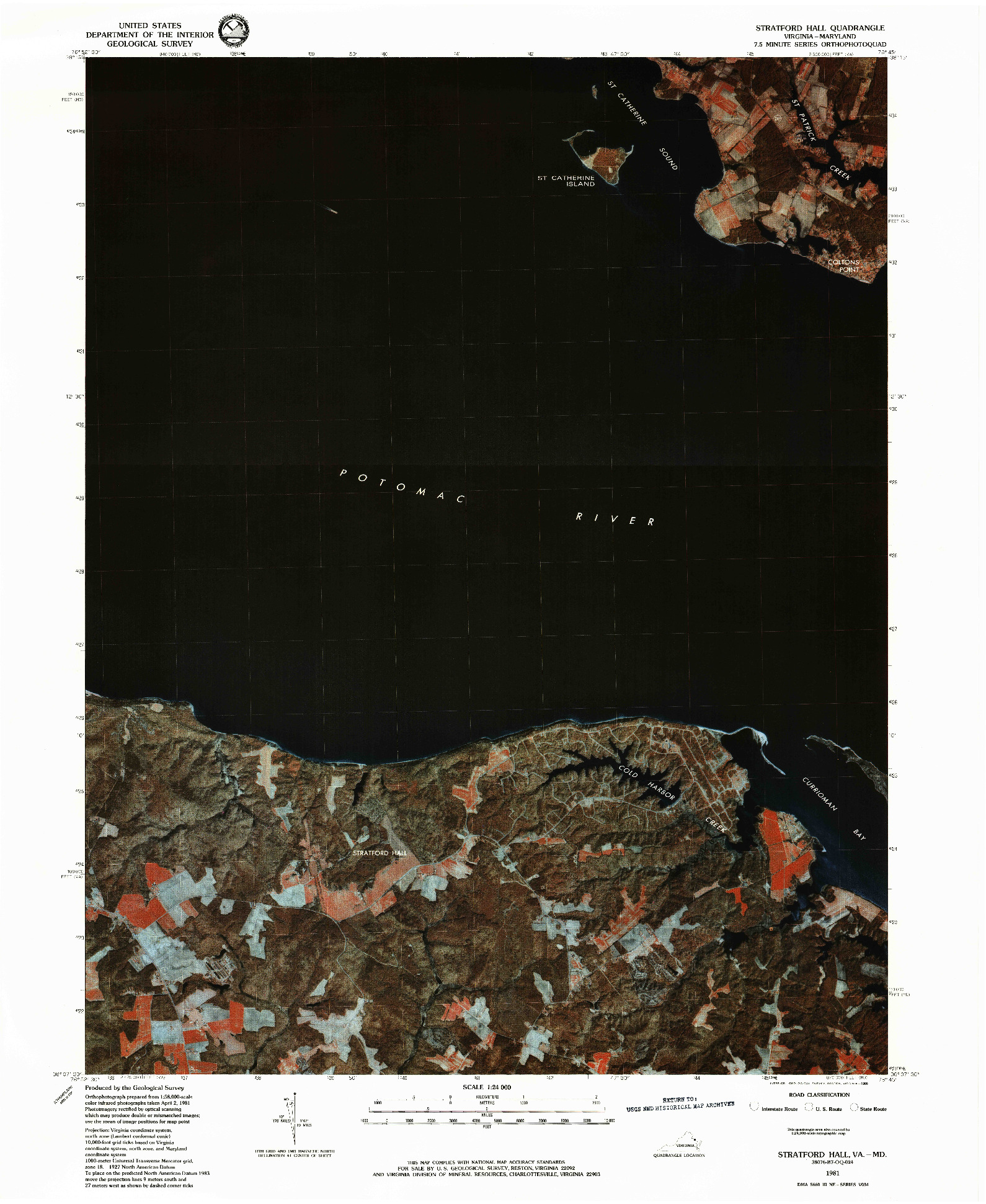 USGS 1:24000-SCALE QUADRANGLE FOR STRATFORD HALL, VA 1981