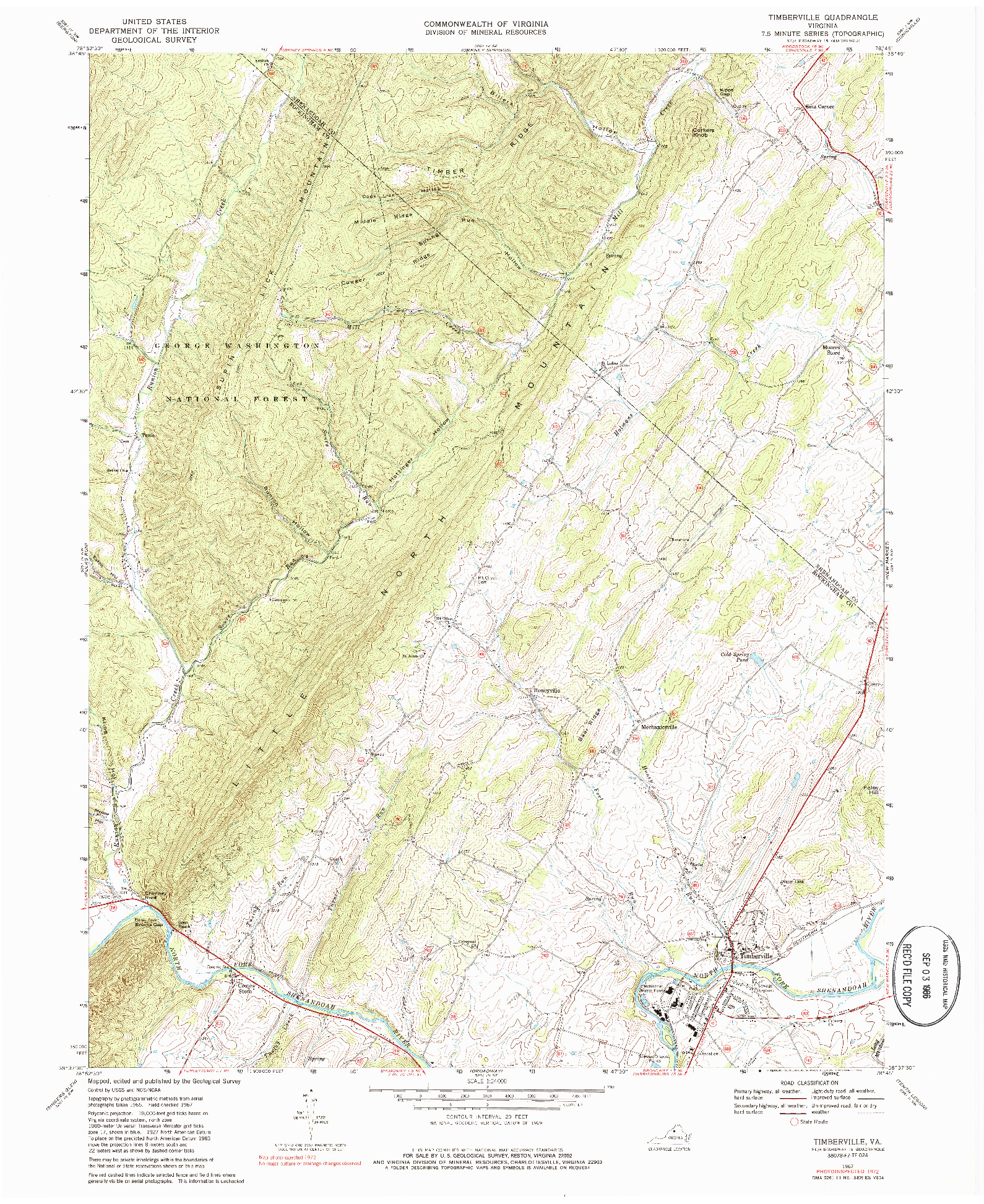 USGS 1:24000-SCALE QUADRANGLE FOR TIMBERVILLE, VA 1967