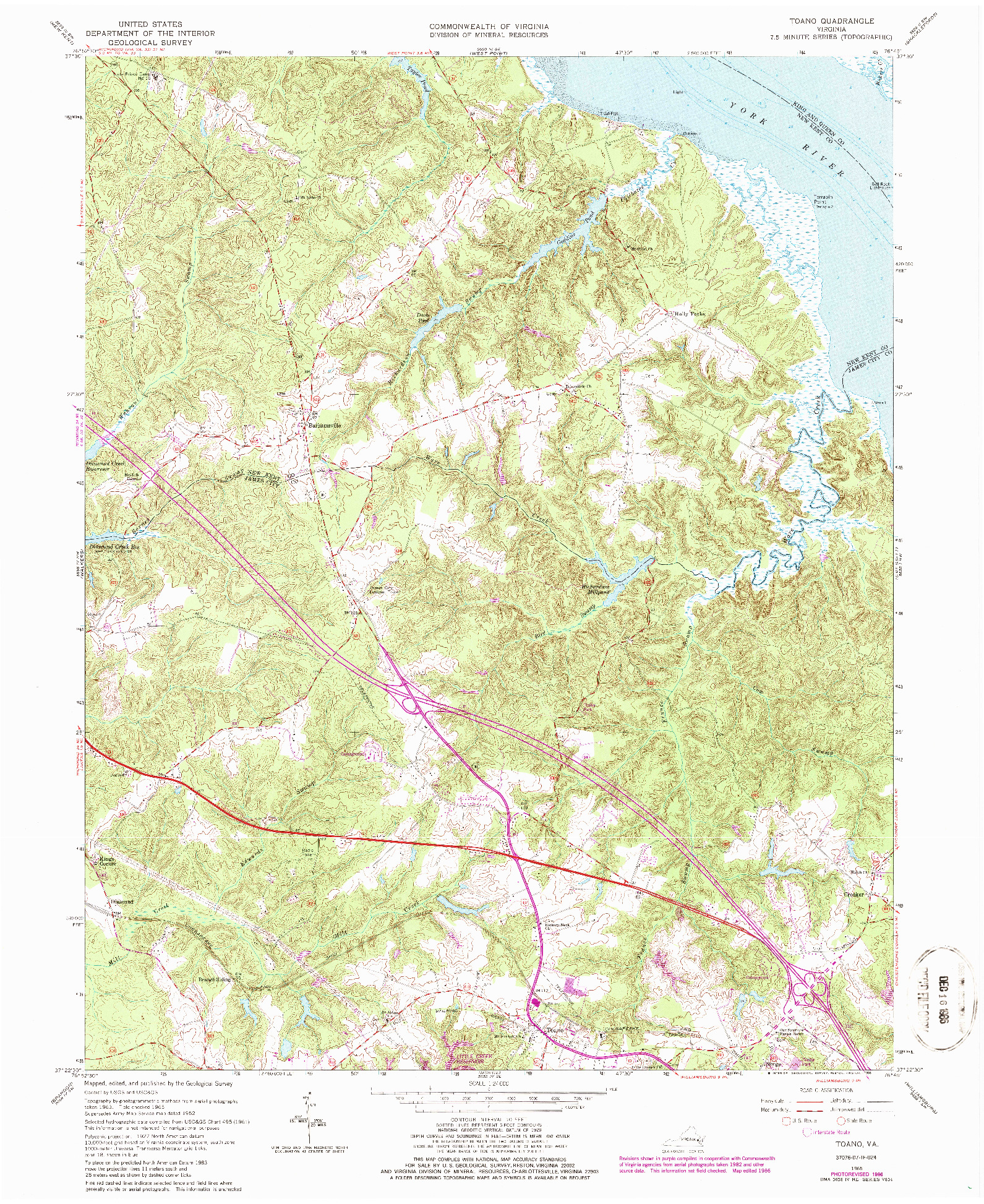 USGS 1:24000-SCALE QUADRANGLE FOR TOANO, VA 1965