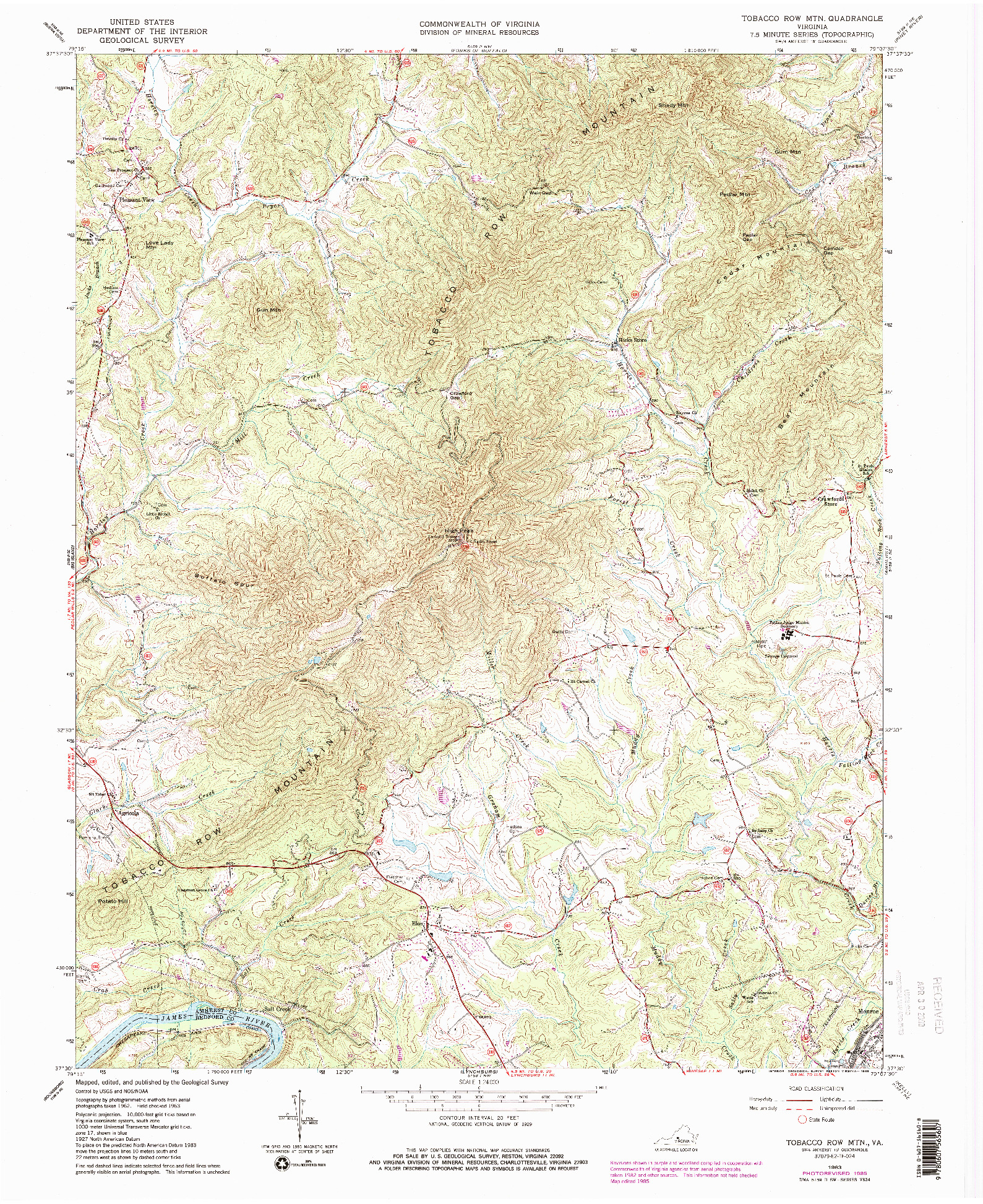 USGS 1:24000-SCALE QUADRANGLE FOR TOBACCO ROW MTN, VA 1963