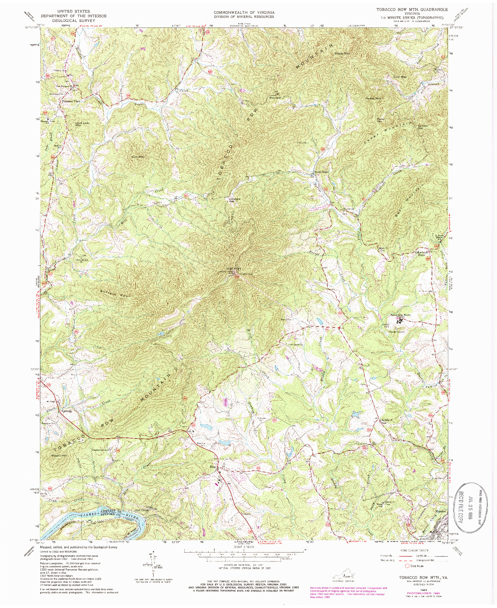 USGS 1:24000-SCALE QUADRANGLE FOR TOBACCO ROW MTN, VA 1963