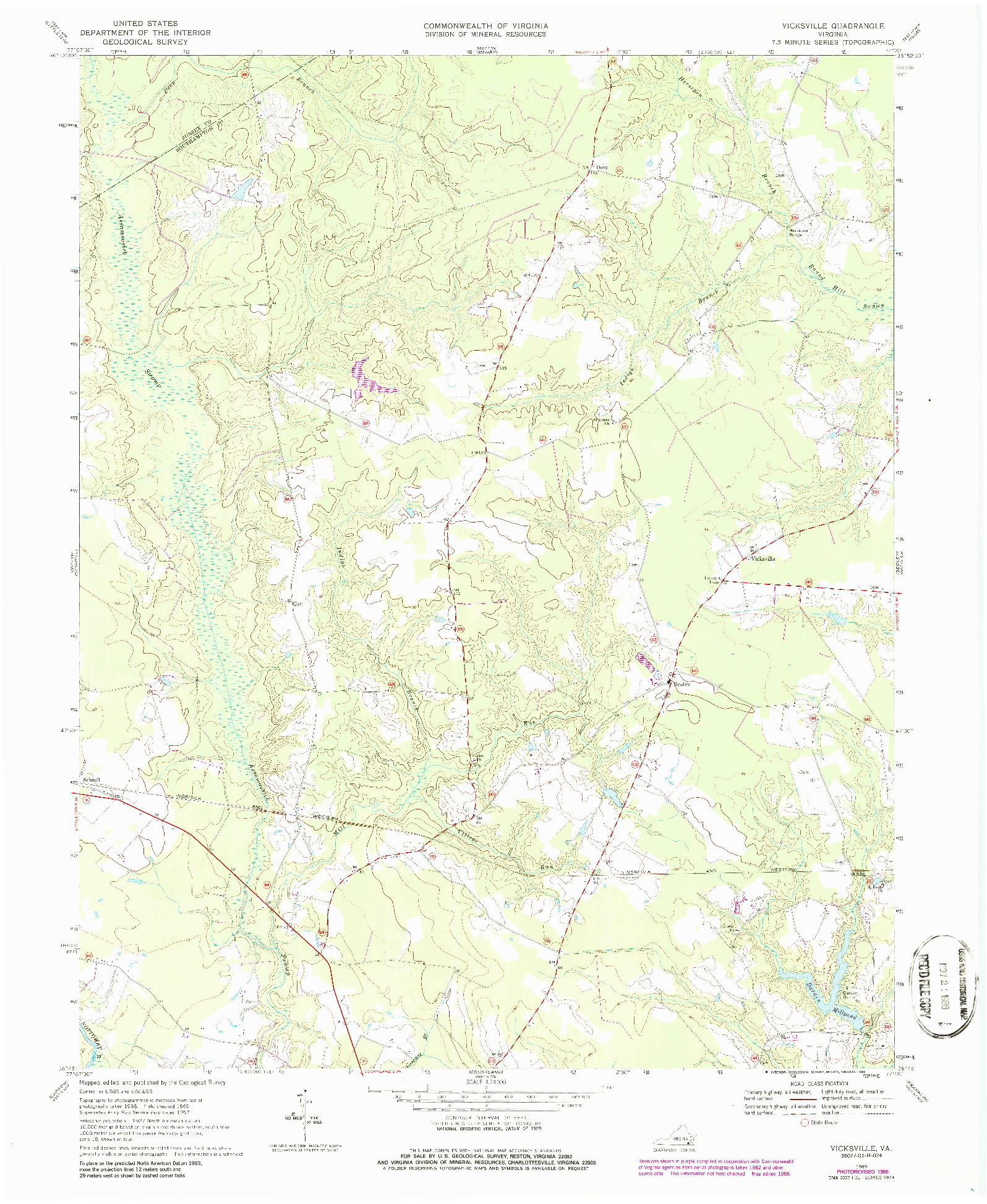 USGS 1:24000-SCALE QUADRANGLE FOR VICKSVILLE, VA 1969