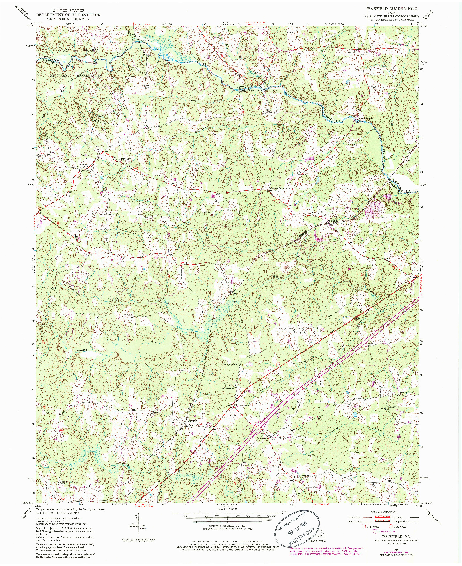 USGS 1:24000-SCALE QUADRANGLE FOR WARFIELD, VA 1951