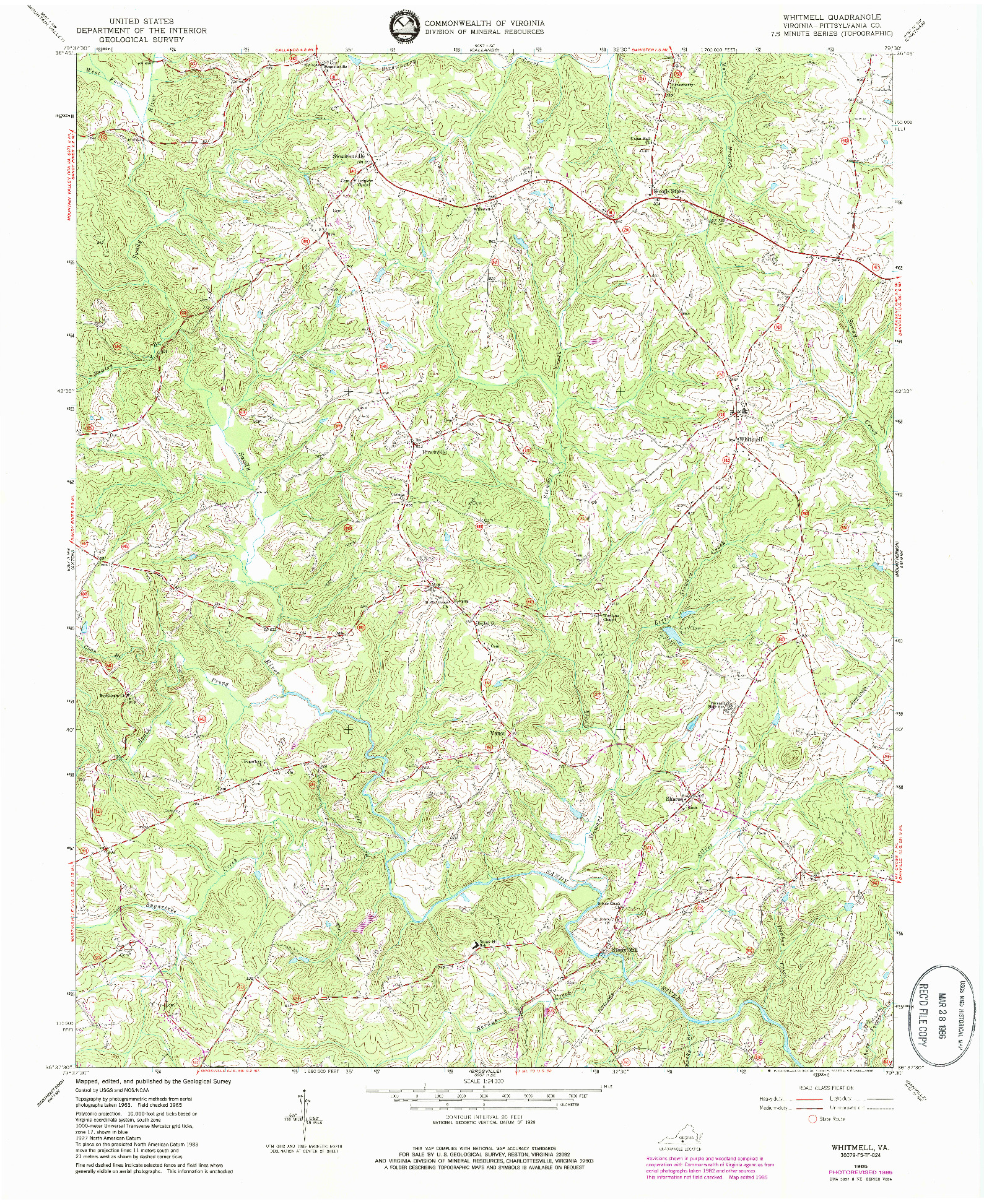 USGS 1:24000-SCALE QUADRANGLE FOR WHITMELL, VA 1965