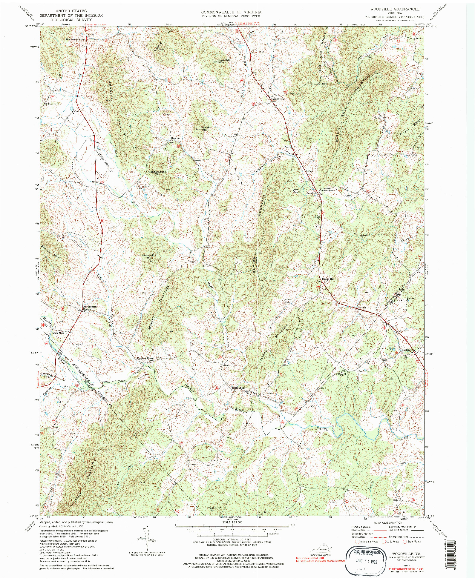 USGS 1:24000-SCALE QUADRANGLE FOR WOODVILLE, VA 1971