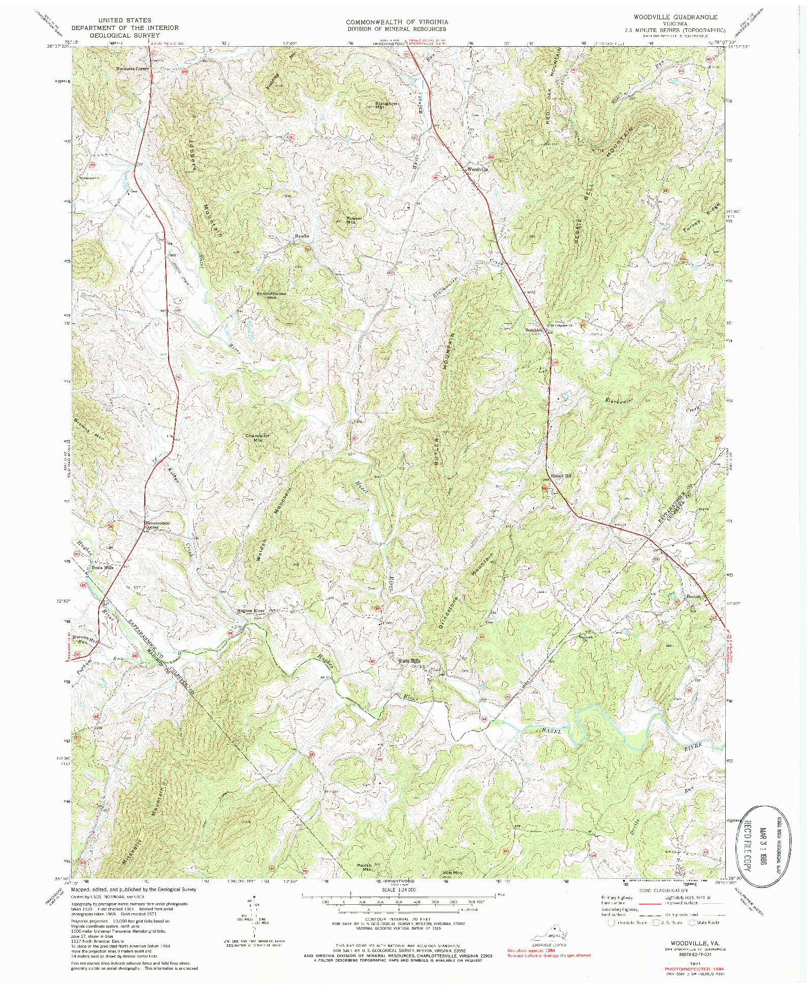 USGS 1:24000-SCALE QUADRANGLE FOR WOODVILLE, VA 1971