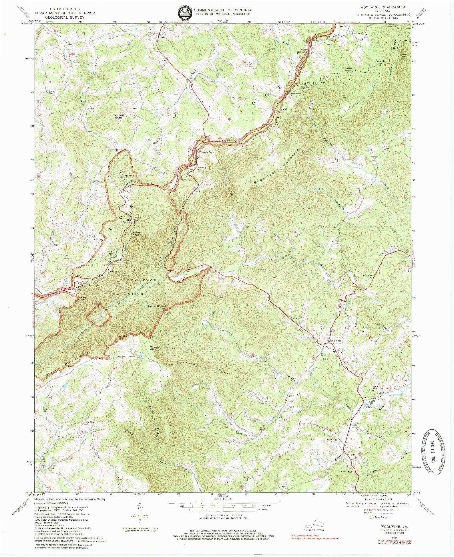 USGS 1:24000-SCALE QUADRANGLE FOR WOOLWINE, VA 1968
