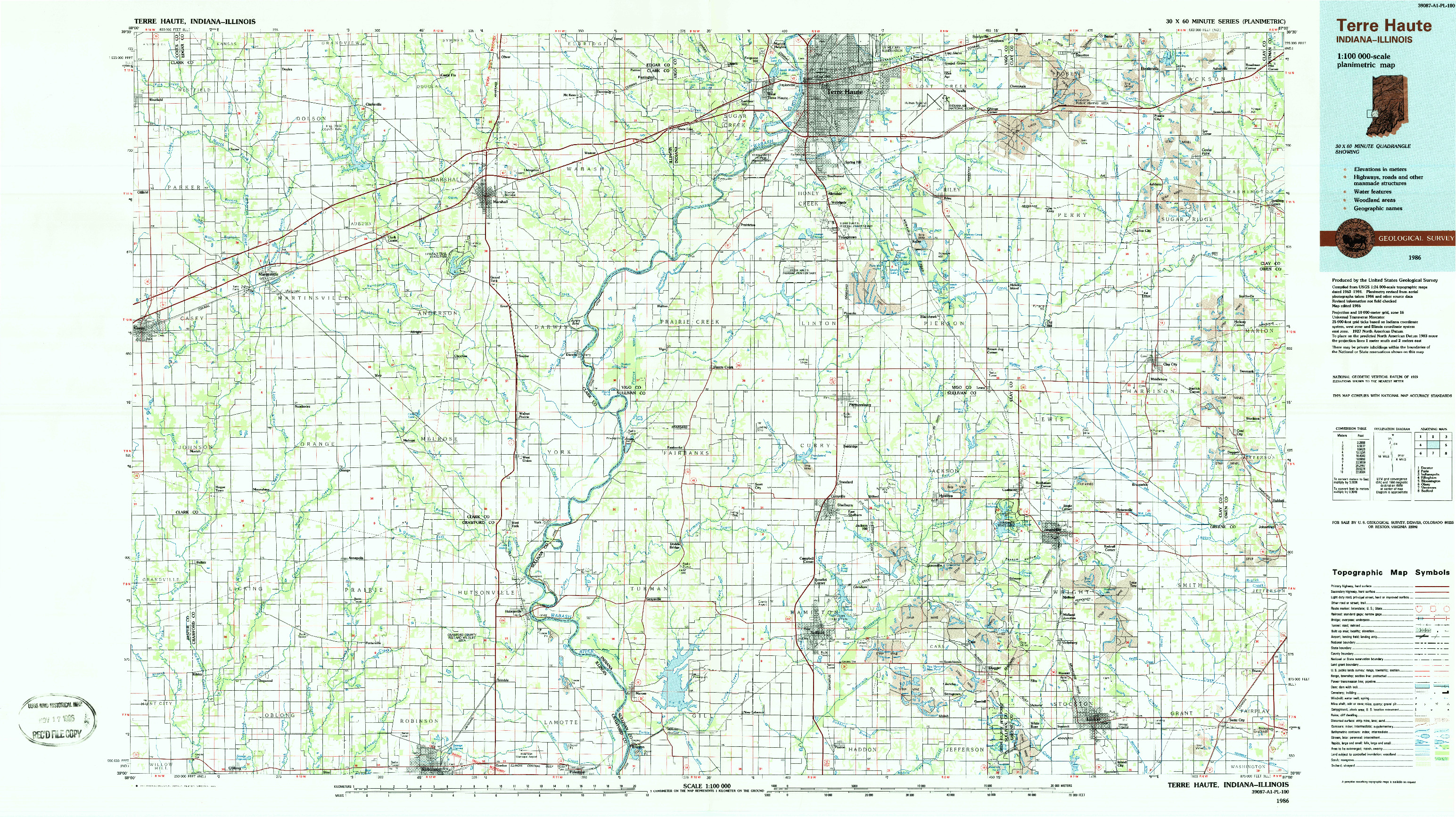 USGS 1:100000-SCALE QUADRANGLE FOR TERRE HAUTE, IN 1986