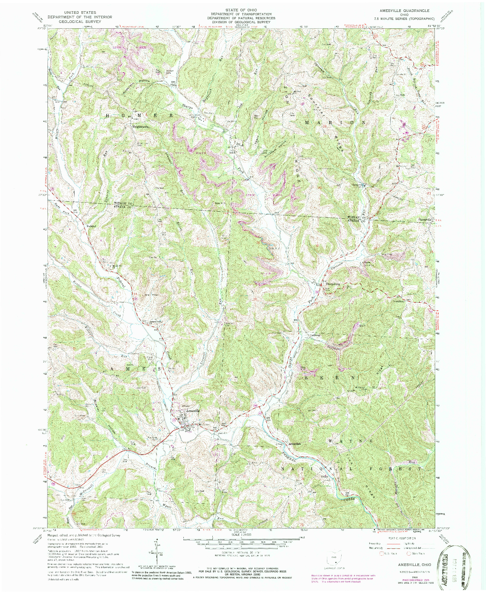 USGS 1:24000-SCALE QUADRANGLE FOR AMESVILLE, OH 1960