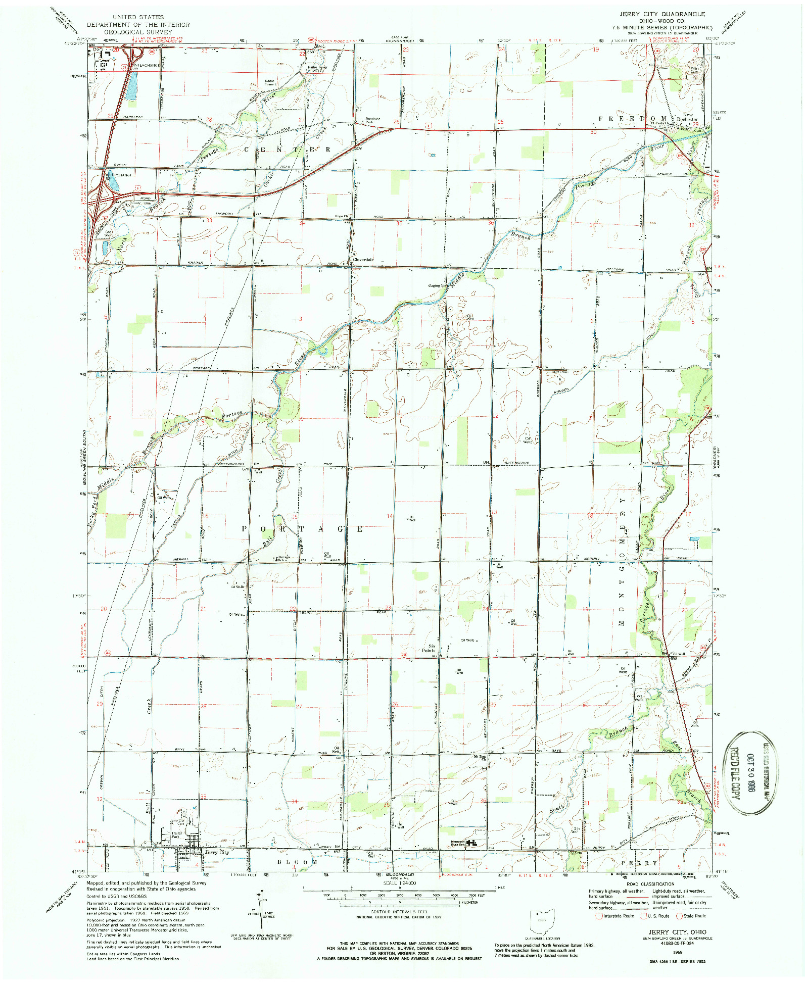 USGS 1:24000-SCALE QUADRANGLE FOR JERRY CITY, OH 1969