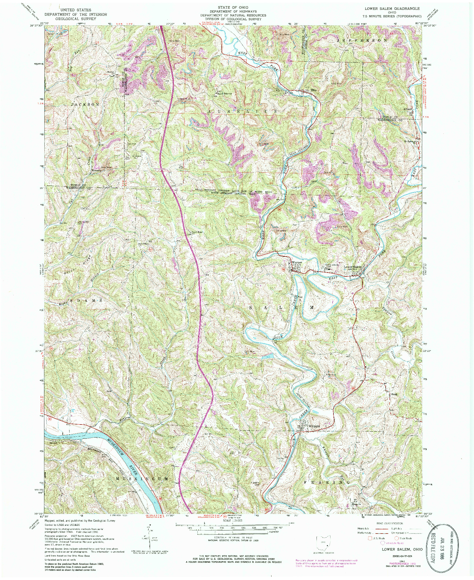 USGS 1:24000-SCALE QUADRANGLE FOR LOWER SALEM, OH 1961