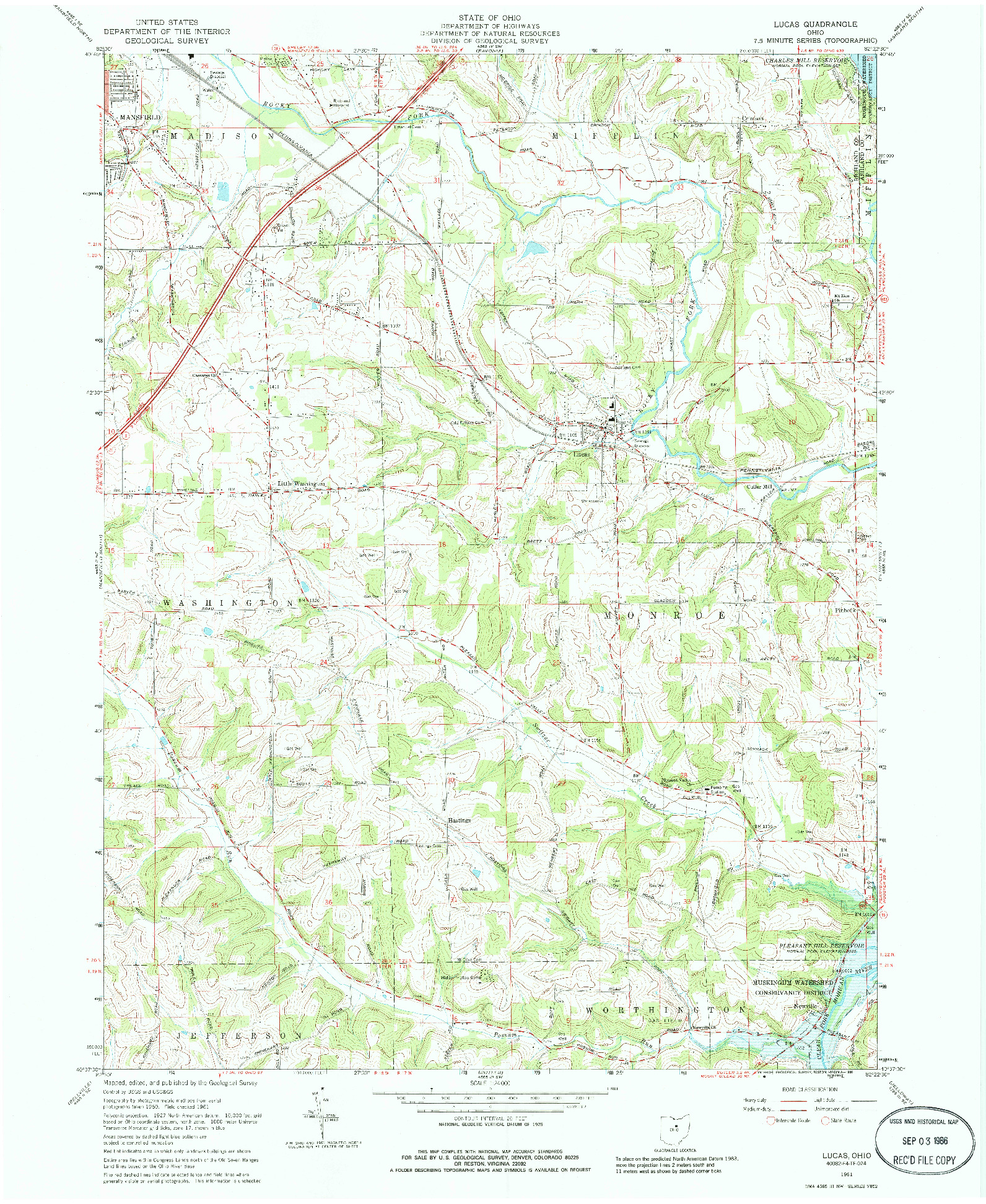 USGS 1:24000-SCALE QUADRANGLE FOR LUCAS, OH 1961