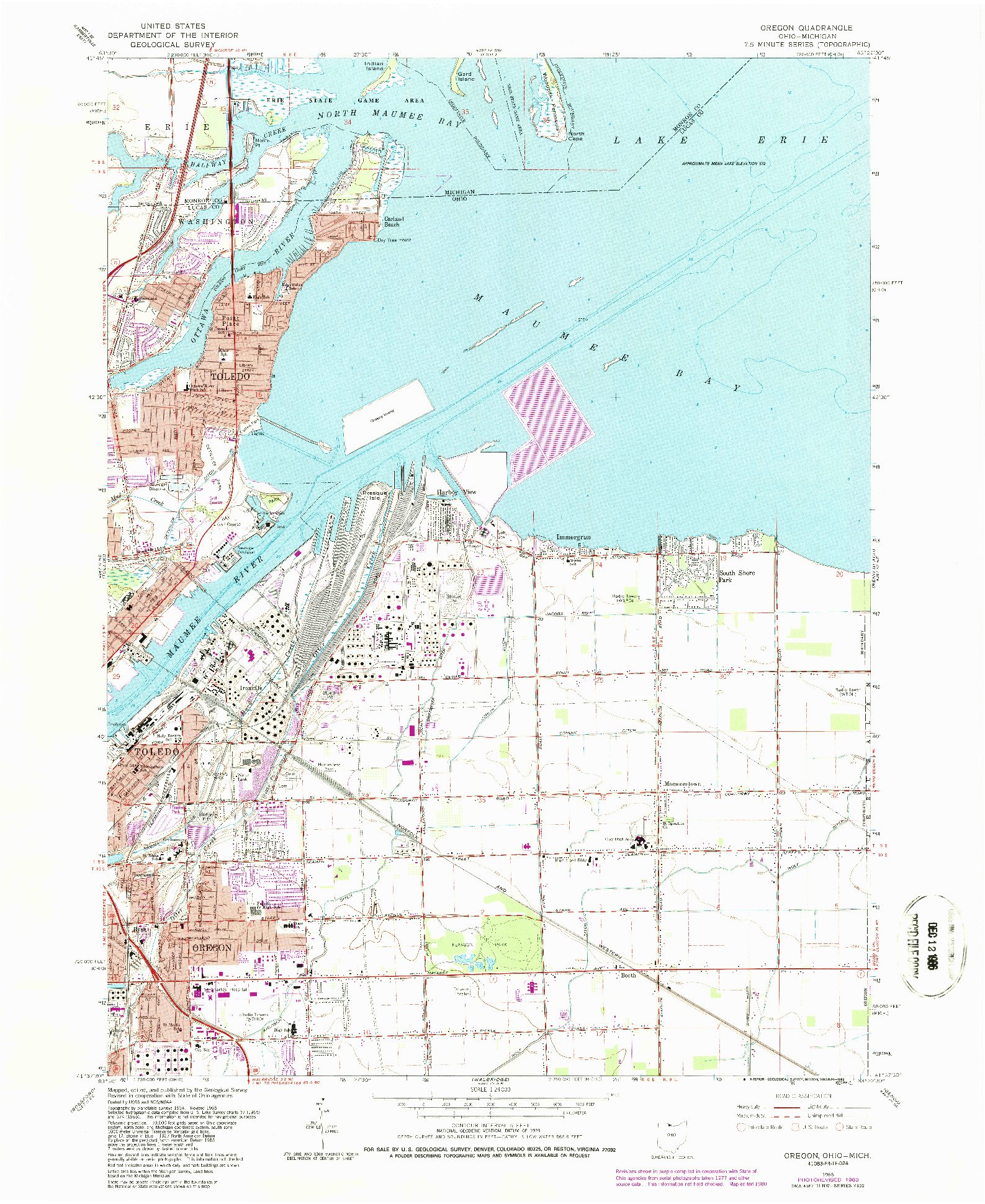 USGS 1:24000-SCALE QUADRANGLE FOR OREGON, OH 1965