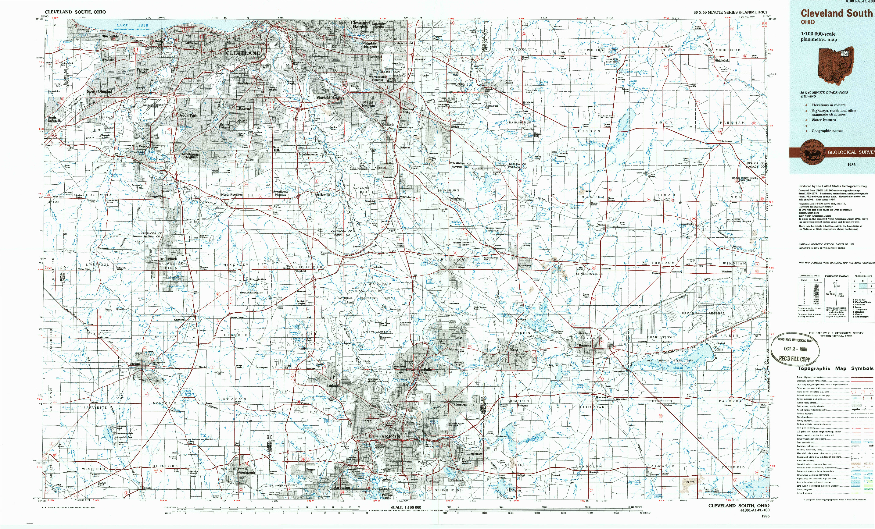 USGS 1:100000-SCALE QUADRANGLE FOR CLEVELAND SOUTH, OH 1986