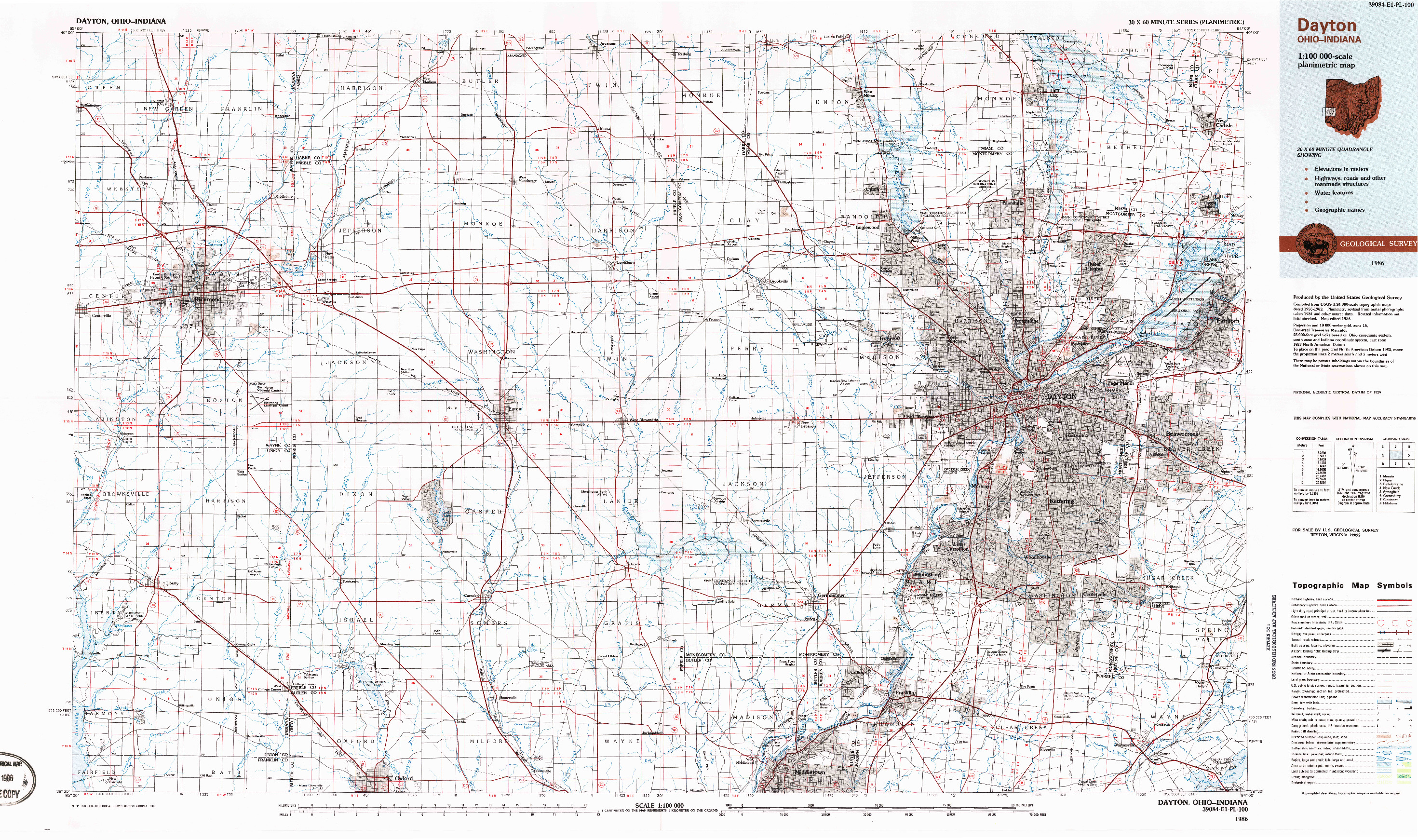 USGS 1:100000-SCALE QUADRANGLE FOR DAYTON, OH 1986