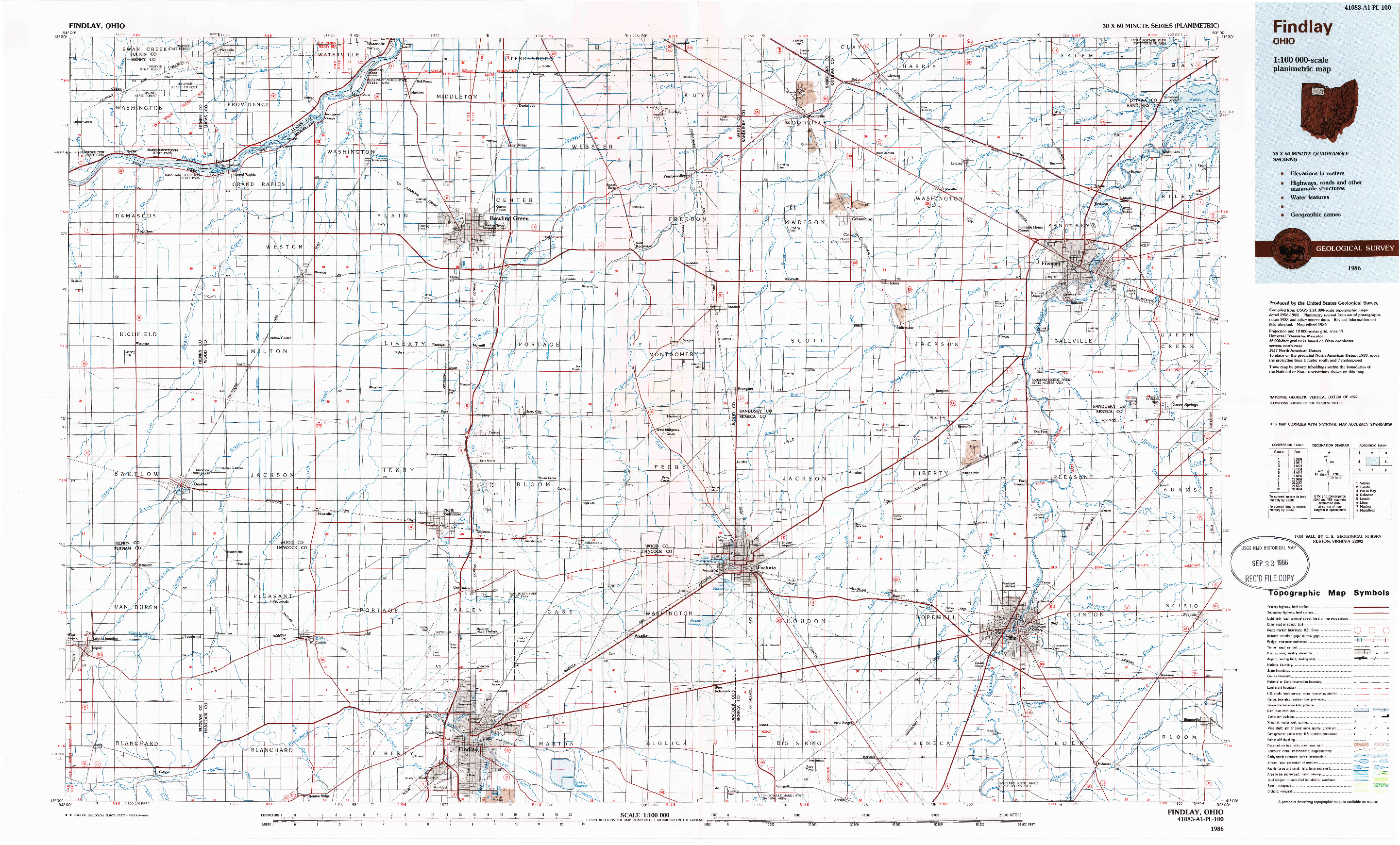 USGS 1:100000-SCALE QUADRANGLE FOR FINDLAY, OH 1986