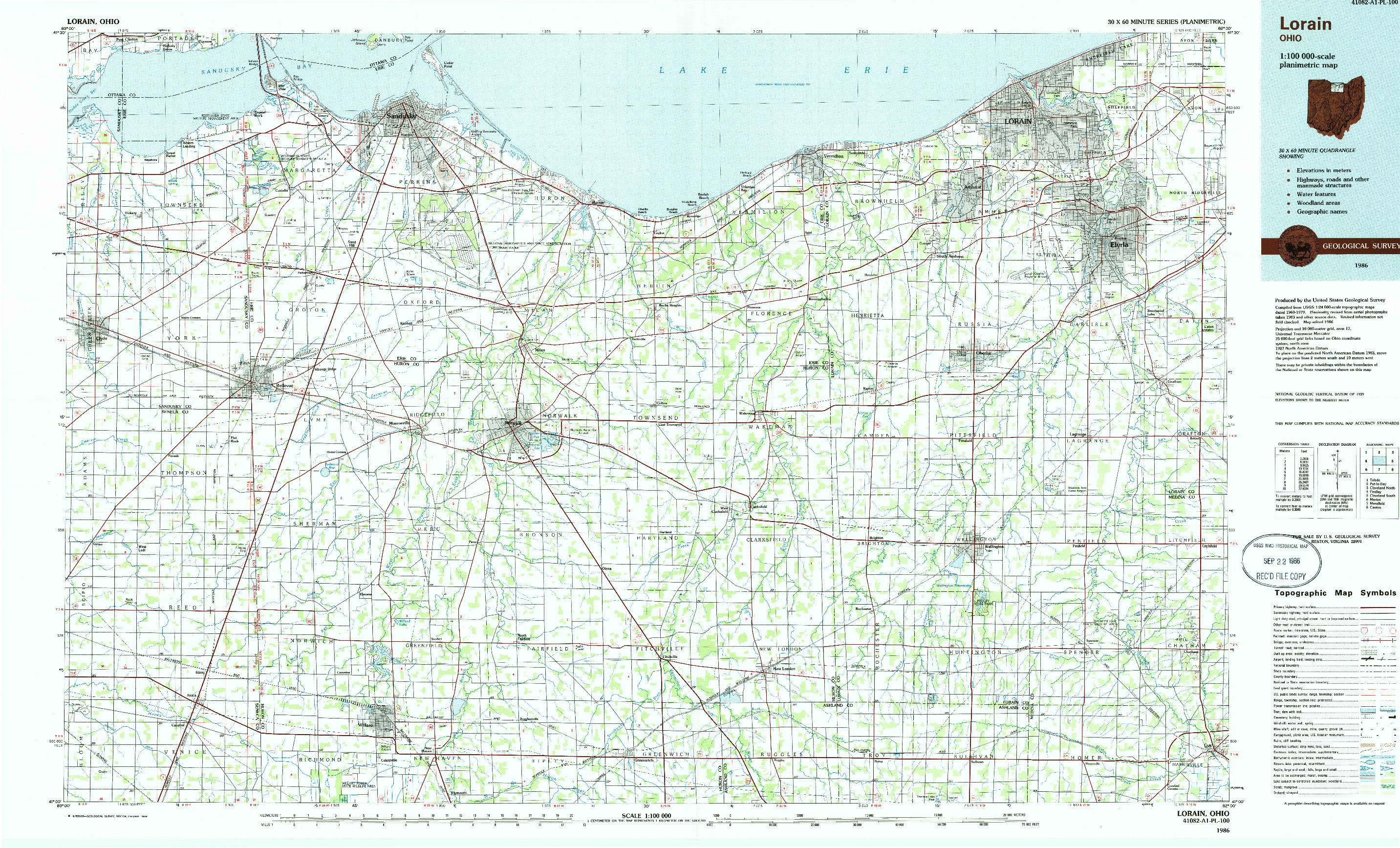 USGS 1:100000-SCALE QUADRANGLE FOR LORAIN, OH 1986