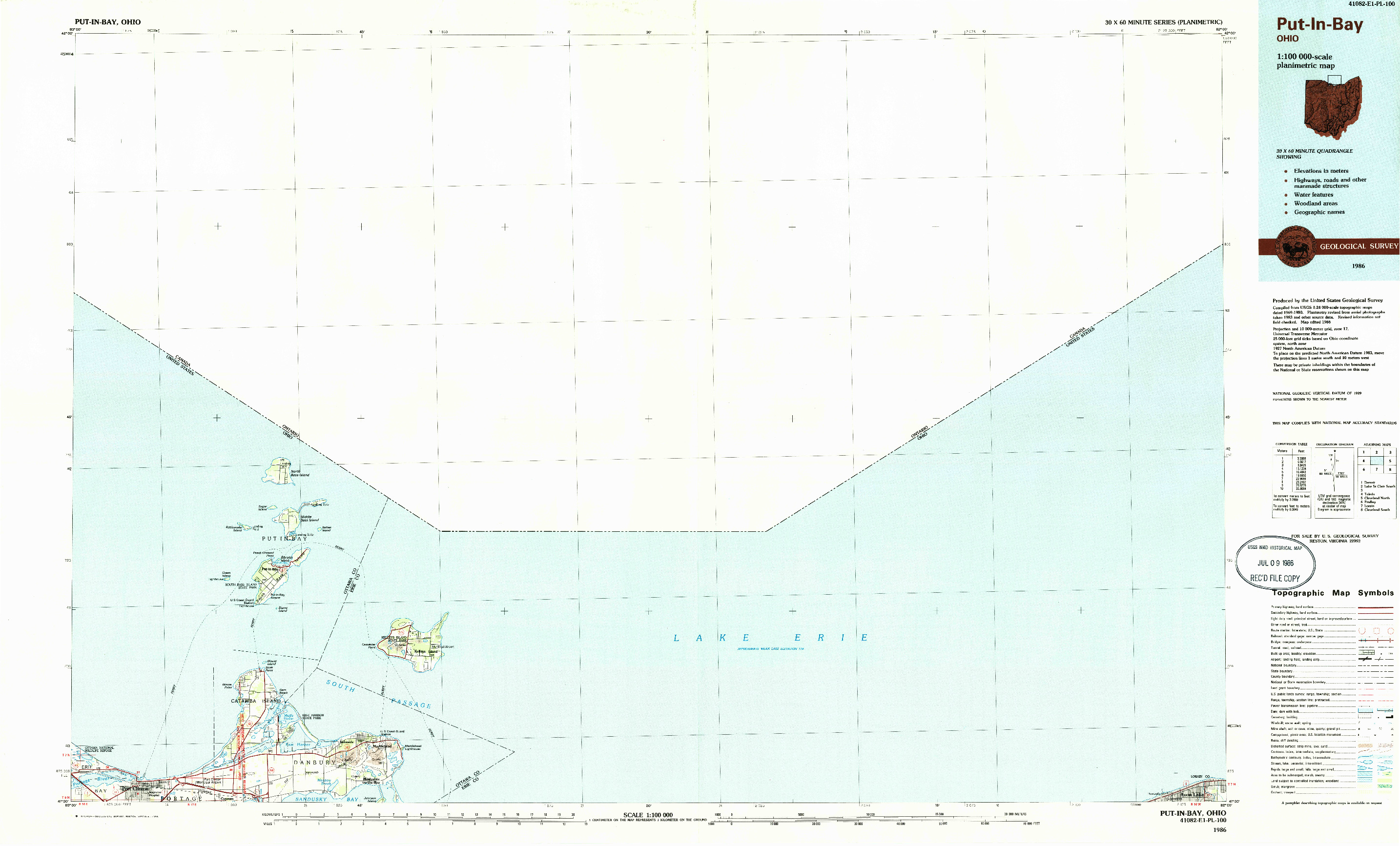 USGS 1:100000-SCALE QUADRANGLE FOR PUT-IN-BAY, OH 1986