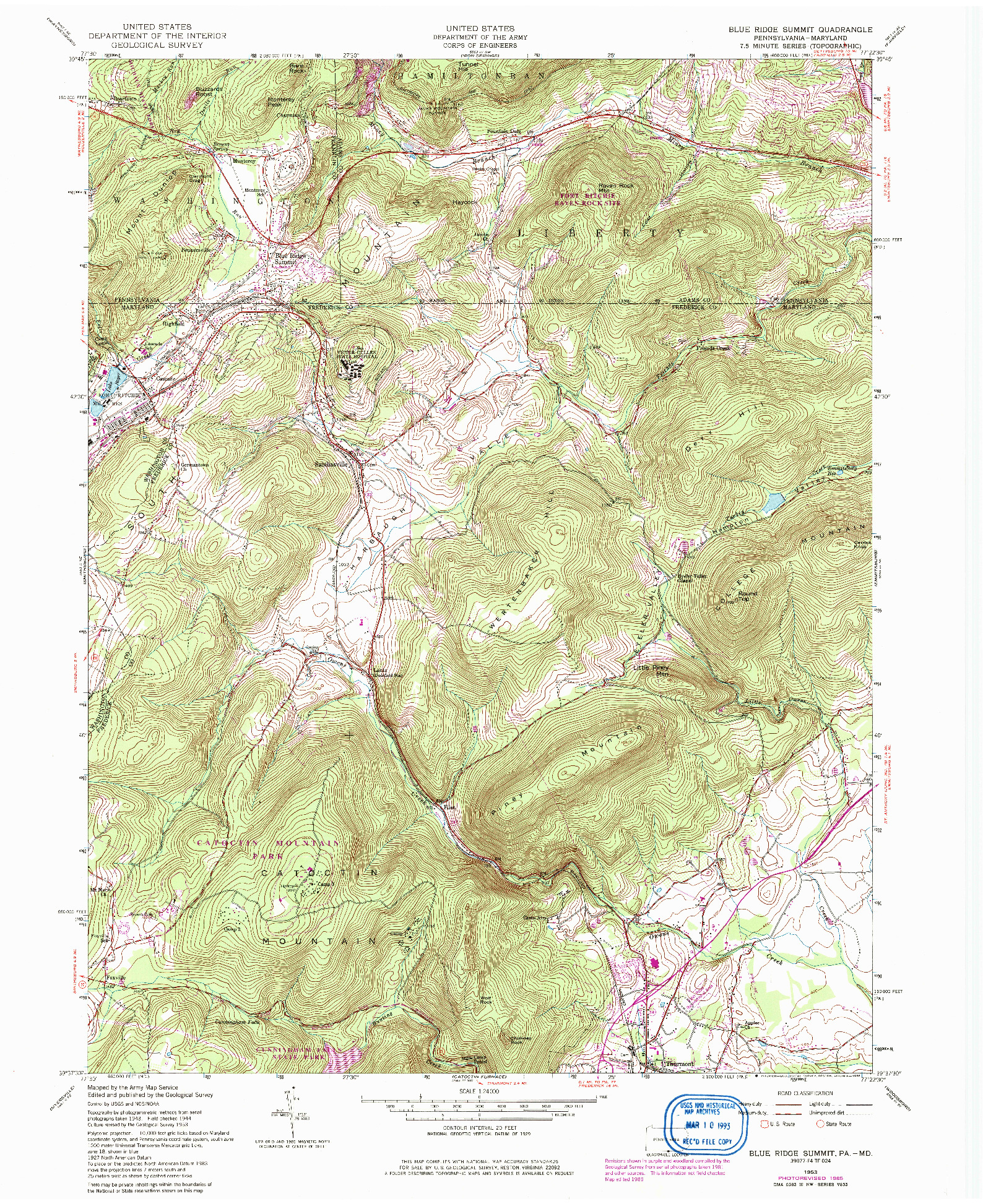 USGS 1:24000-SCALE QUADRANGLE FOR BLUE RIDGE SUMMIT, PA 1953