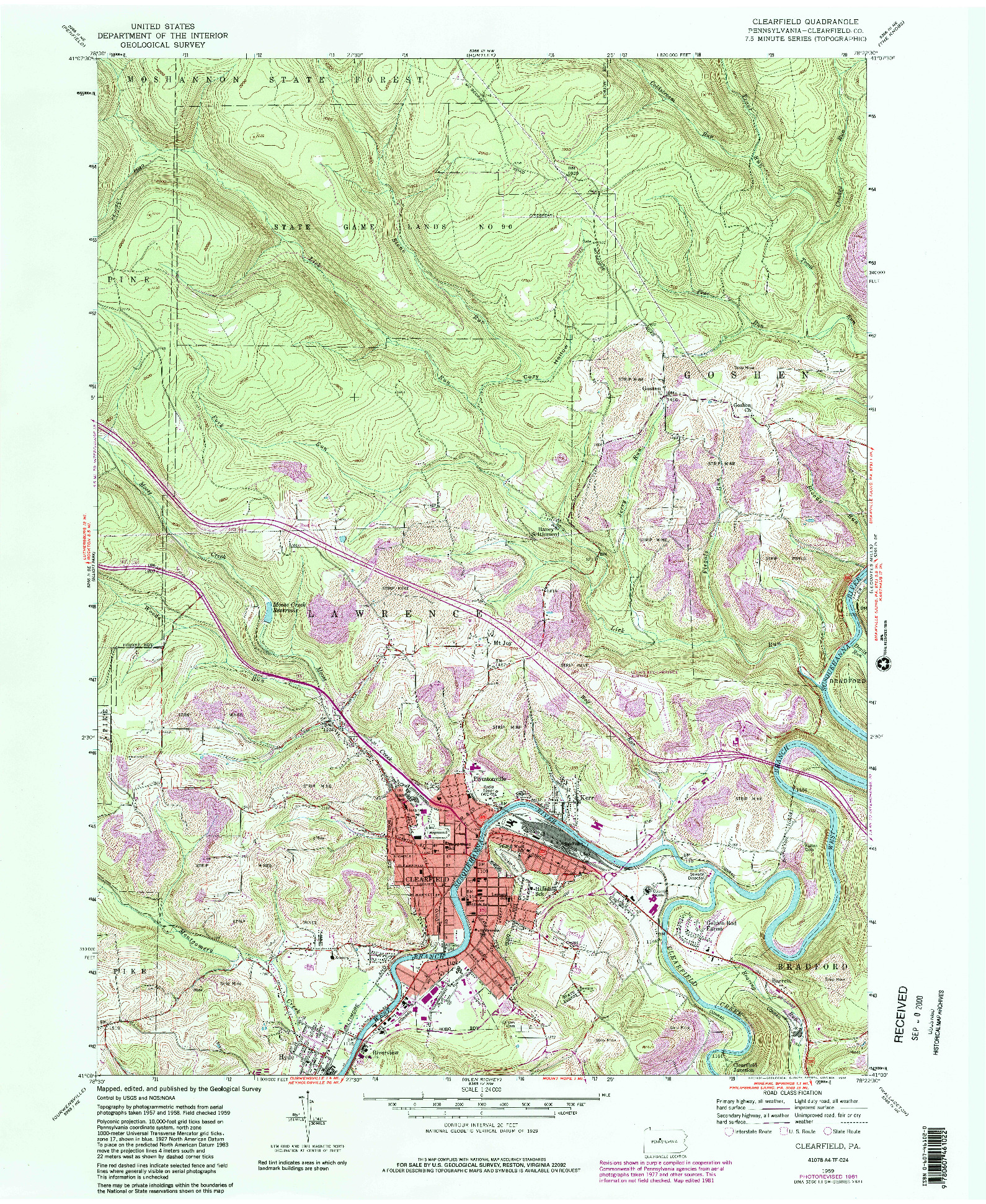 USGS 1:24000-SCALE QUADRANGLE FOR CLEARFIELD, PA 1959