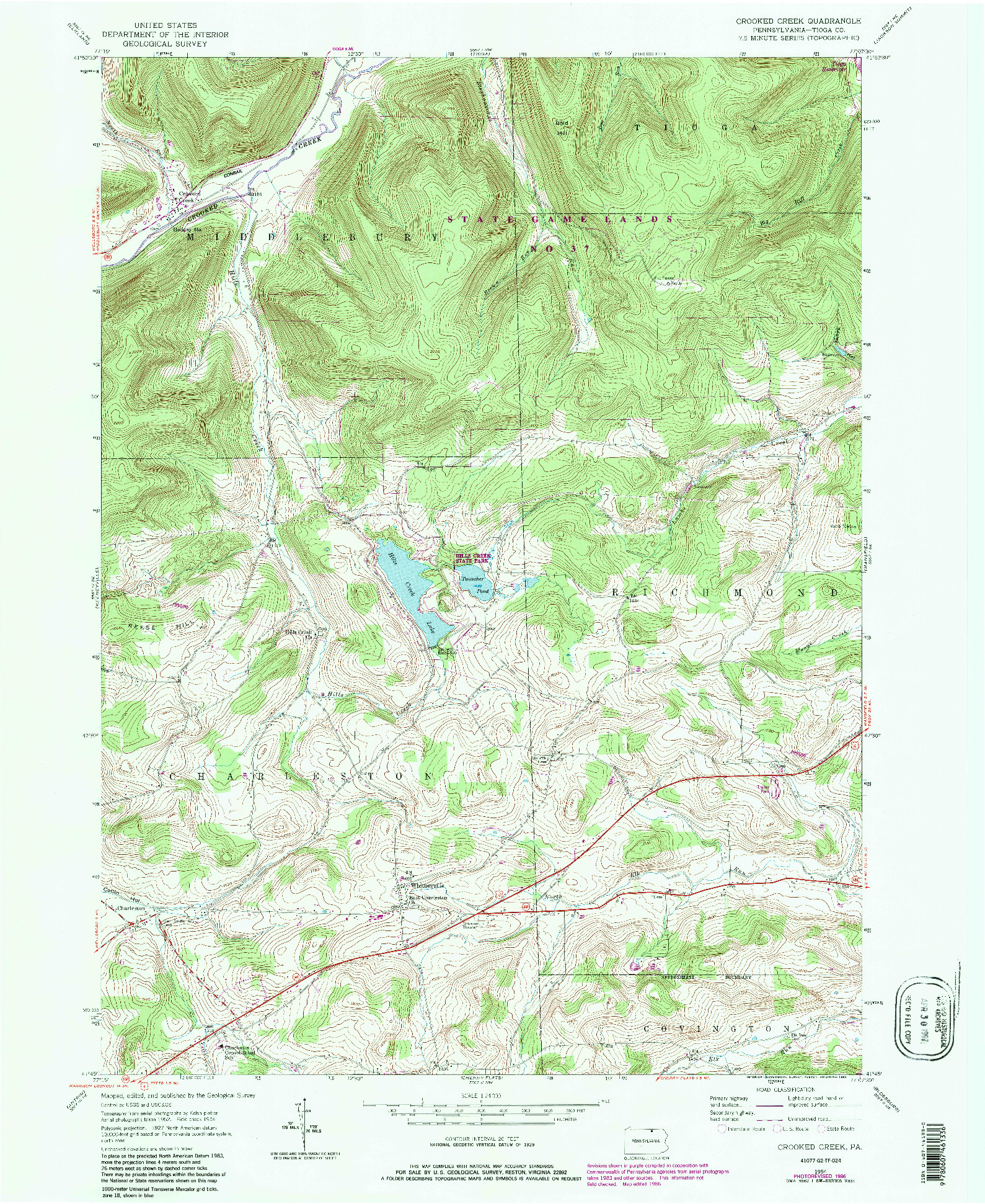 USGS 1:24000-SCALE QUADRANGLE FOR CROOKED CREEK, PA 1954