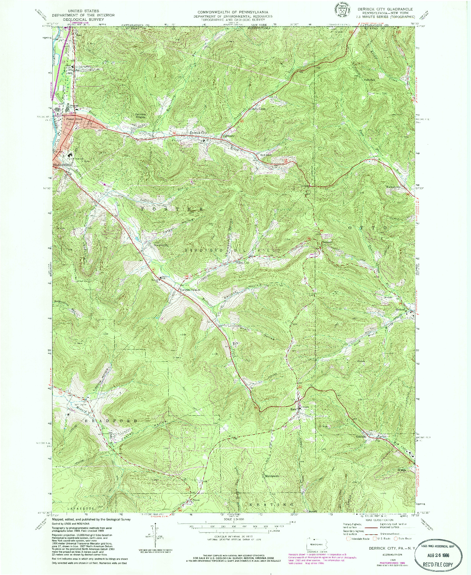 USGS 1:24000-SCALE QUADRANGLE FOR DERRICK CITY, PA 1969
