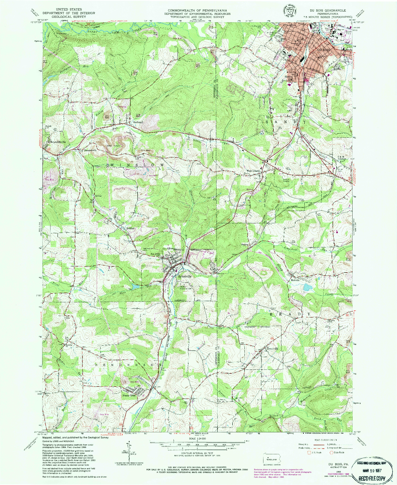 USGS 1:24000-SCALE QUADRANGLE FOR DU BOIS, PA 1966